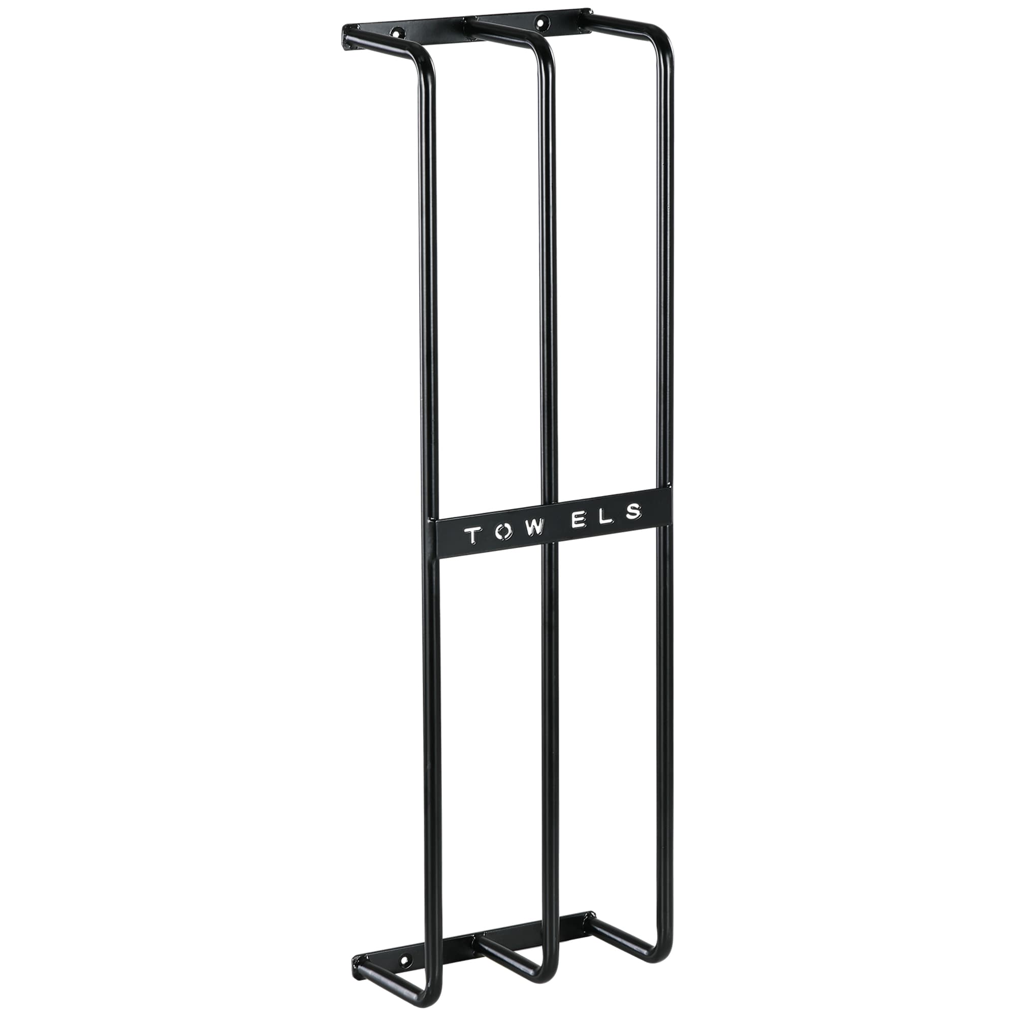 HOMCOM Towel Rail Wall Mounted, Metal Towel Rack Holds Up to 6 Large Size (160 x 100cm) Rolled Towels, 21 x 12 x 74cm, Black | Aosom UK
