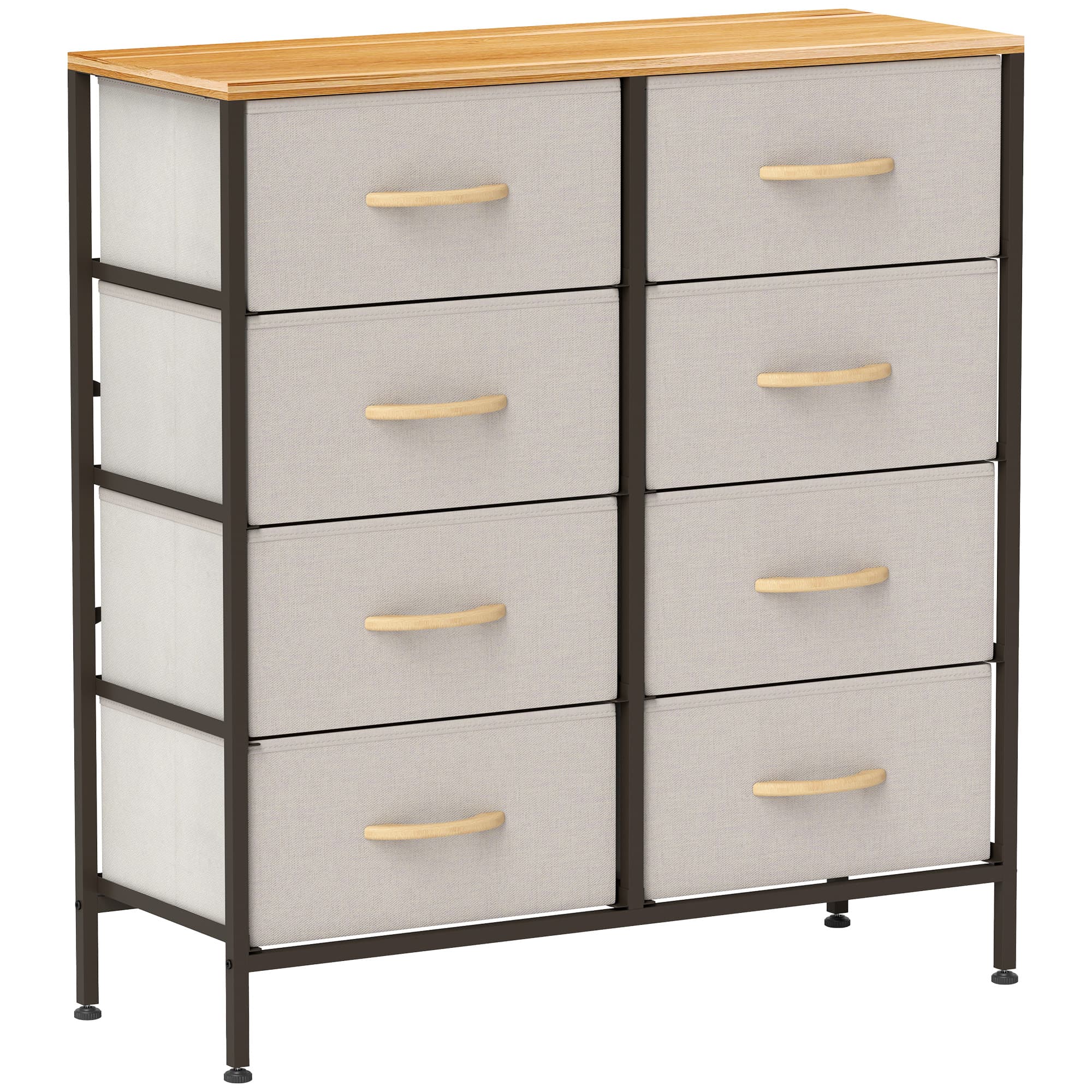 HOMCOM Fabric Chest of Drawers, Industrial Storage Bedroom Dresser with 8 Fabric Drawers, Steel Frame and Wooden Top for Nursery, Living Room, Hallway, Cream White