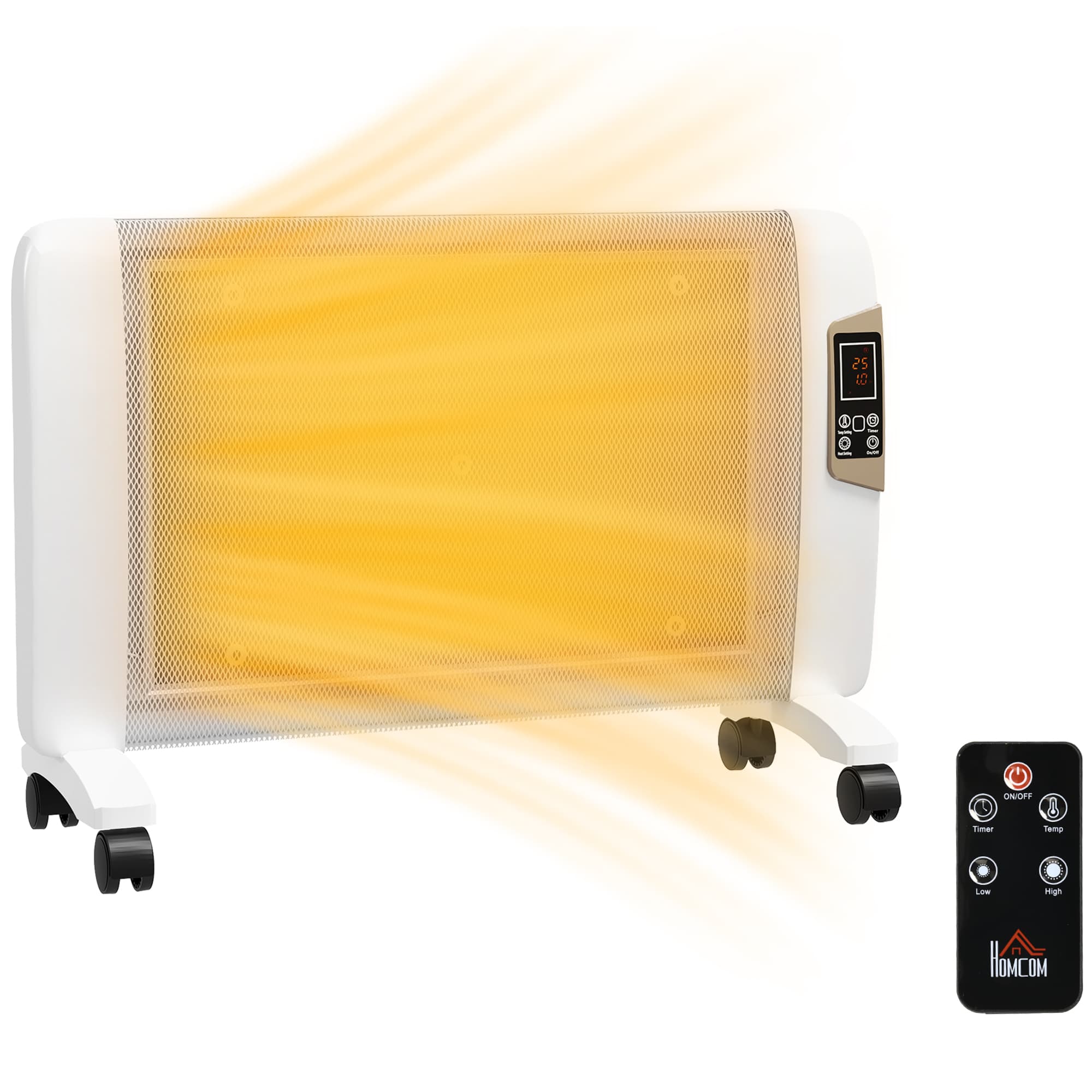 HOMCOM Convector Heaters, Portable Heater with 2 Heat Settings, Adjustable Temperature 15-40°C, 1000W/2000W, Living Room, Garage, White | Aosom UK
