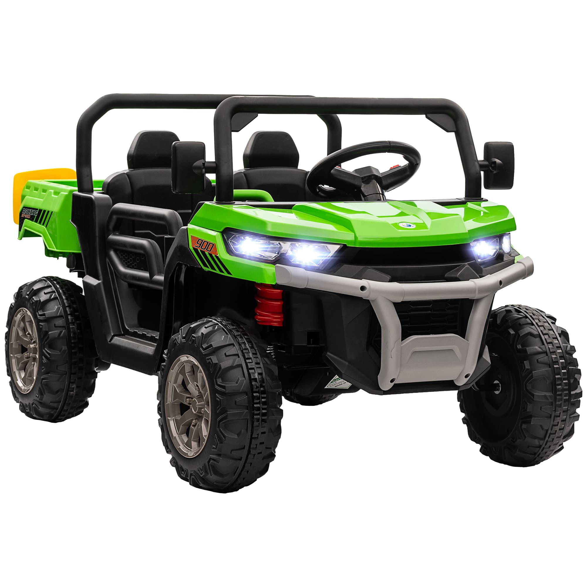HOMCOM 12V Two-Seater Kids Electric Ride-On Car, with Electric Bucket, Remote Control - Green | Aosom UK