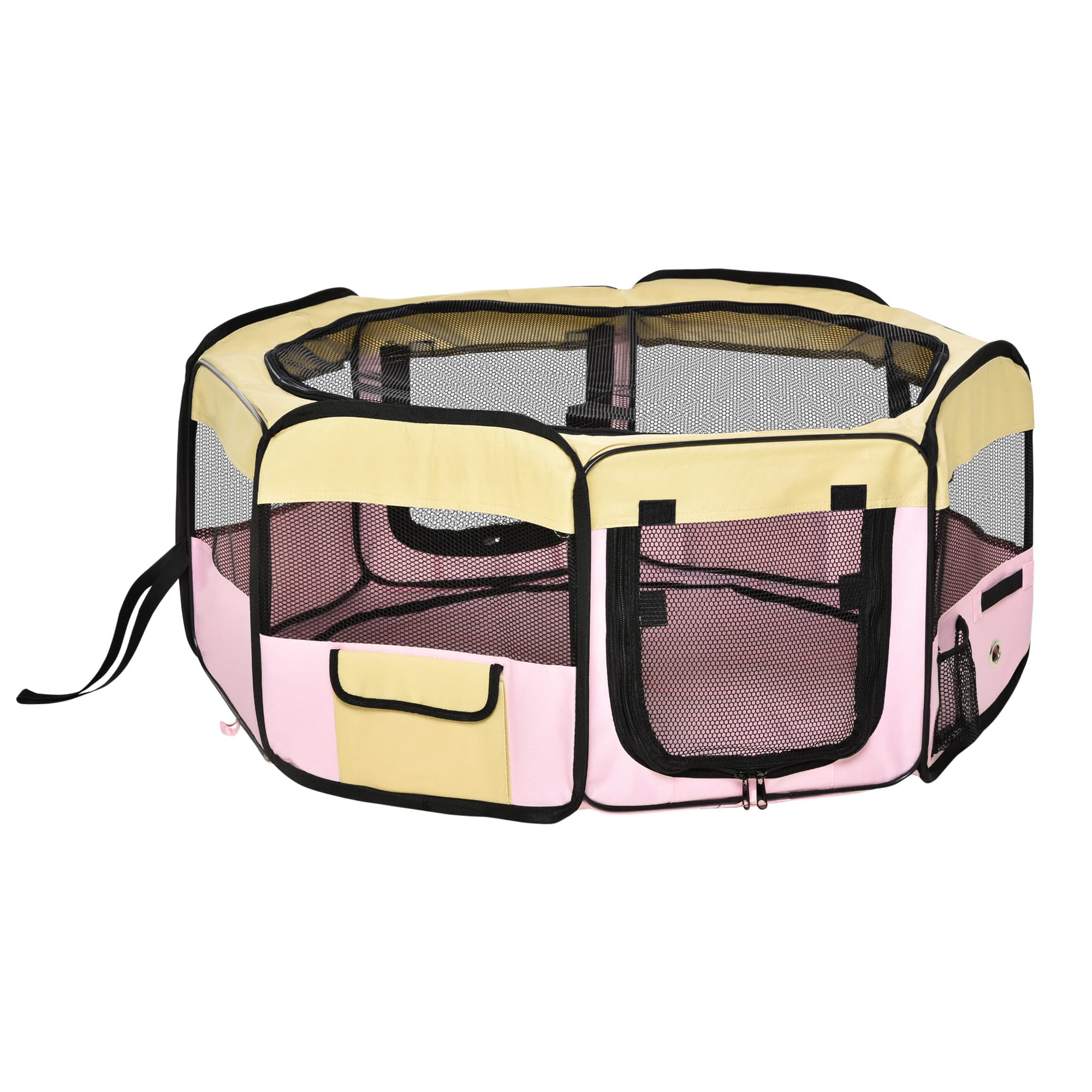PawHut Small Pet Playpen, Fabric Enclosure for Dogs, Cats, Rabbits, Guinea Pigs, Pink, L37 x H37cm x D90cm | Aosom UK