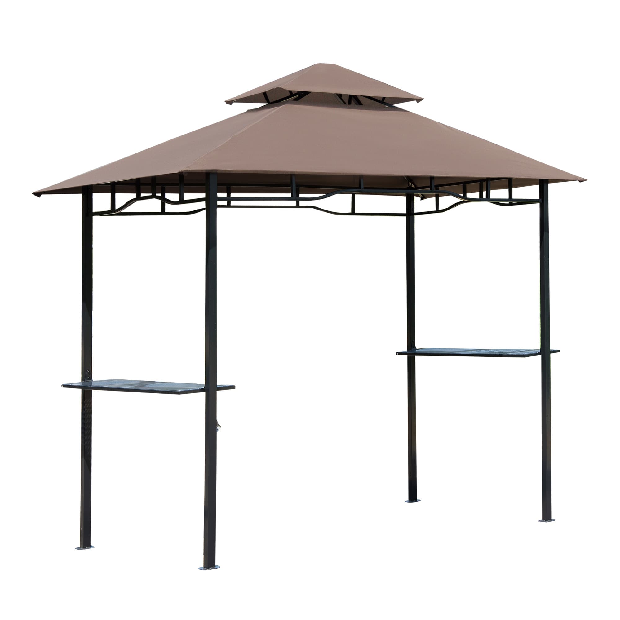 Outsunny 8 ft Double-Tier BBQ Gazebo Grill Canopy Barbecue Tent Shelter Patio Deck Cover - Coffee | Aosom UK
