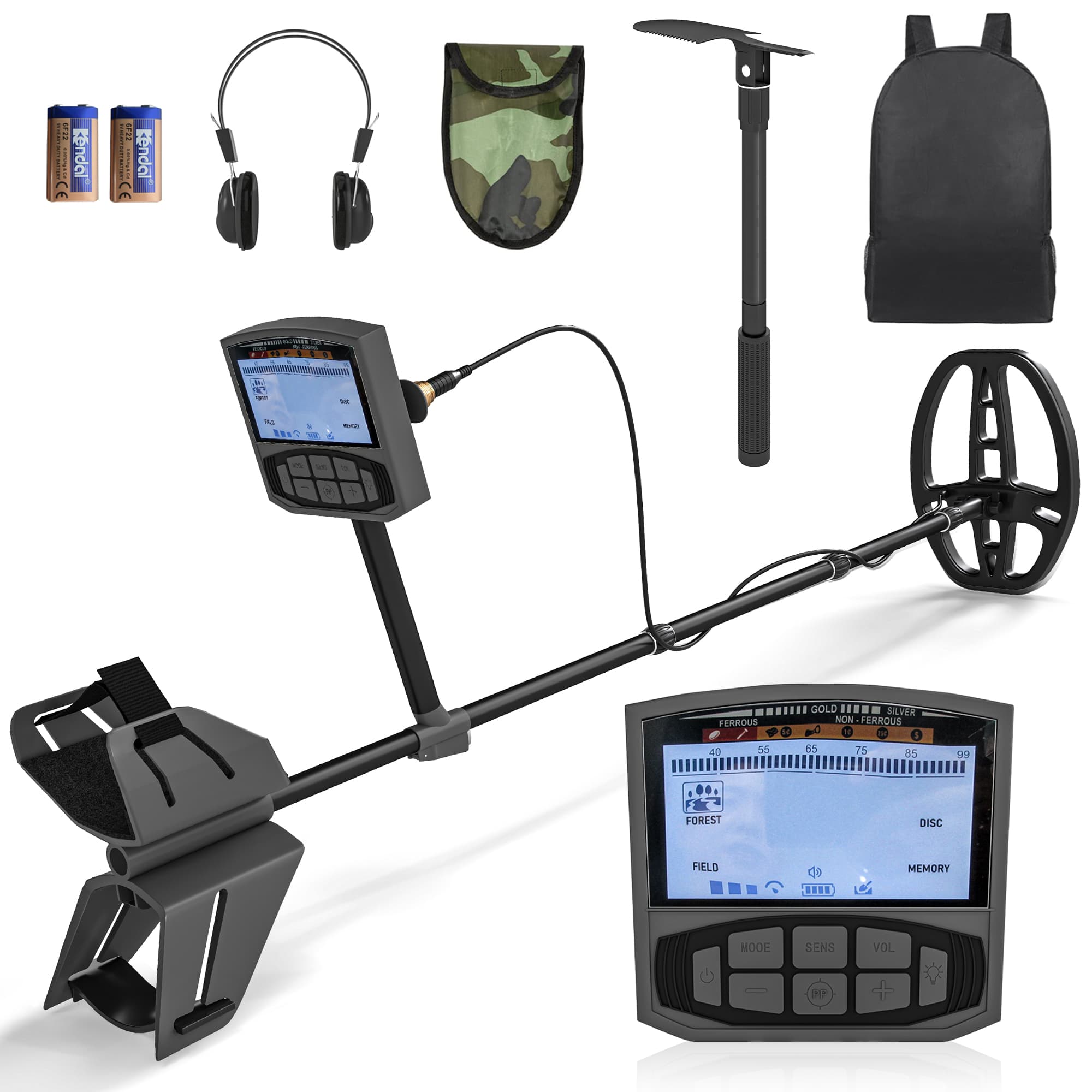 Outsunny Metal Detector for Adults and Beginners, Gold Detector with Higher Accuracy IP68 Waterproof Coil, 5 Professional Modes