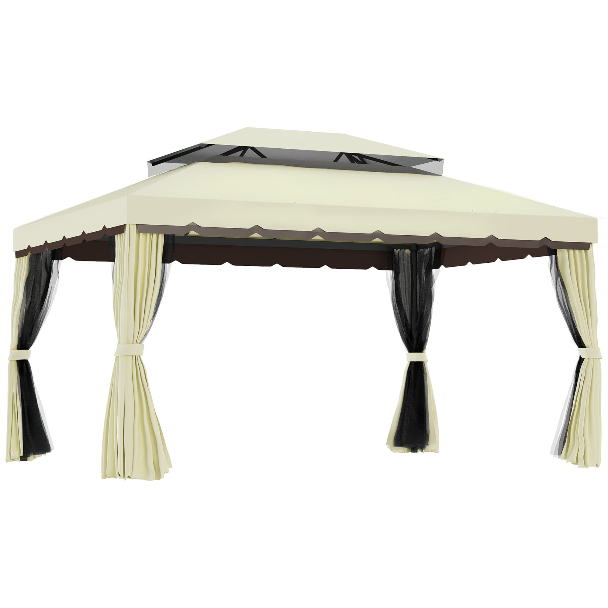 Outsunny 3 x 4 m Aluminium Metal Gazebo Marquee Canopy Pavilion Patio Garden Party Tent Shelter with Nets and Sidewalls - Cream White