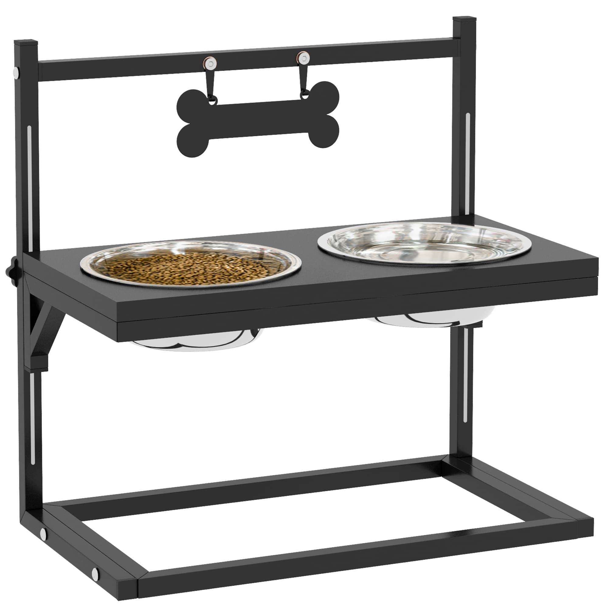 PawHut Elevated Dog Bowls with Adjustable Height Stand, Feeding Station for Small to Large Dogs, Black | Aosom UK