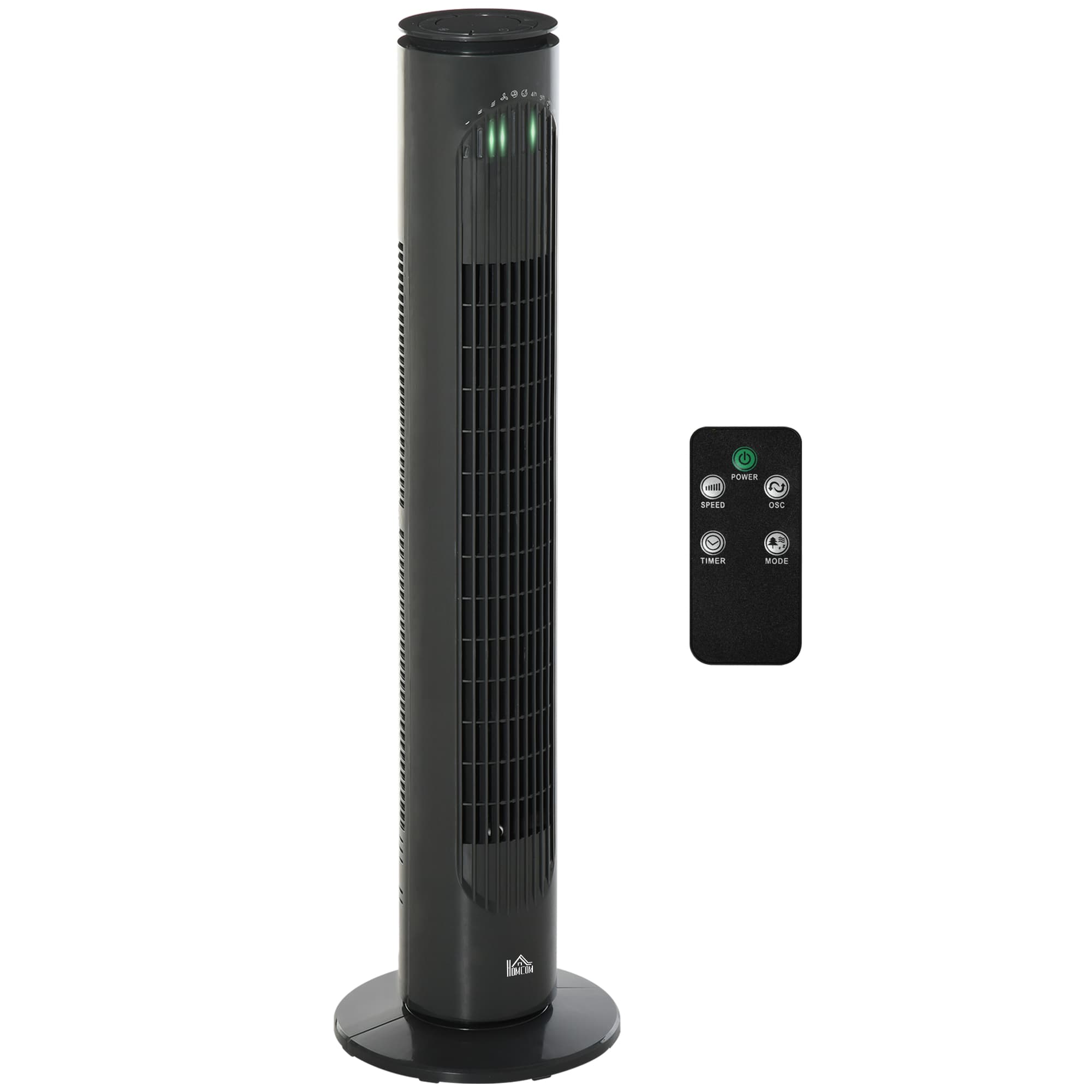 HOMCOM Tower Fan, 30'', with 3 Speeds, 3 Modes, 10h Timer, 70鎺?Oscillation, LED Display, Remote Control, Dark Grey | Aosom UK