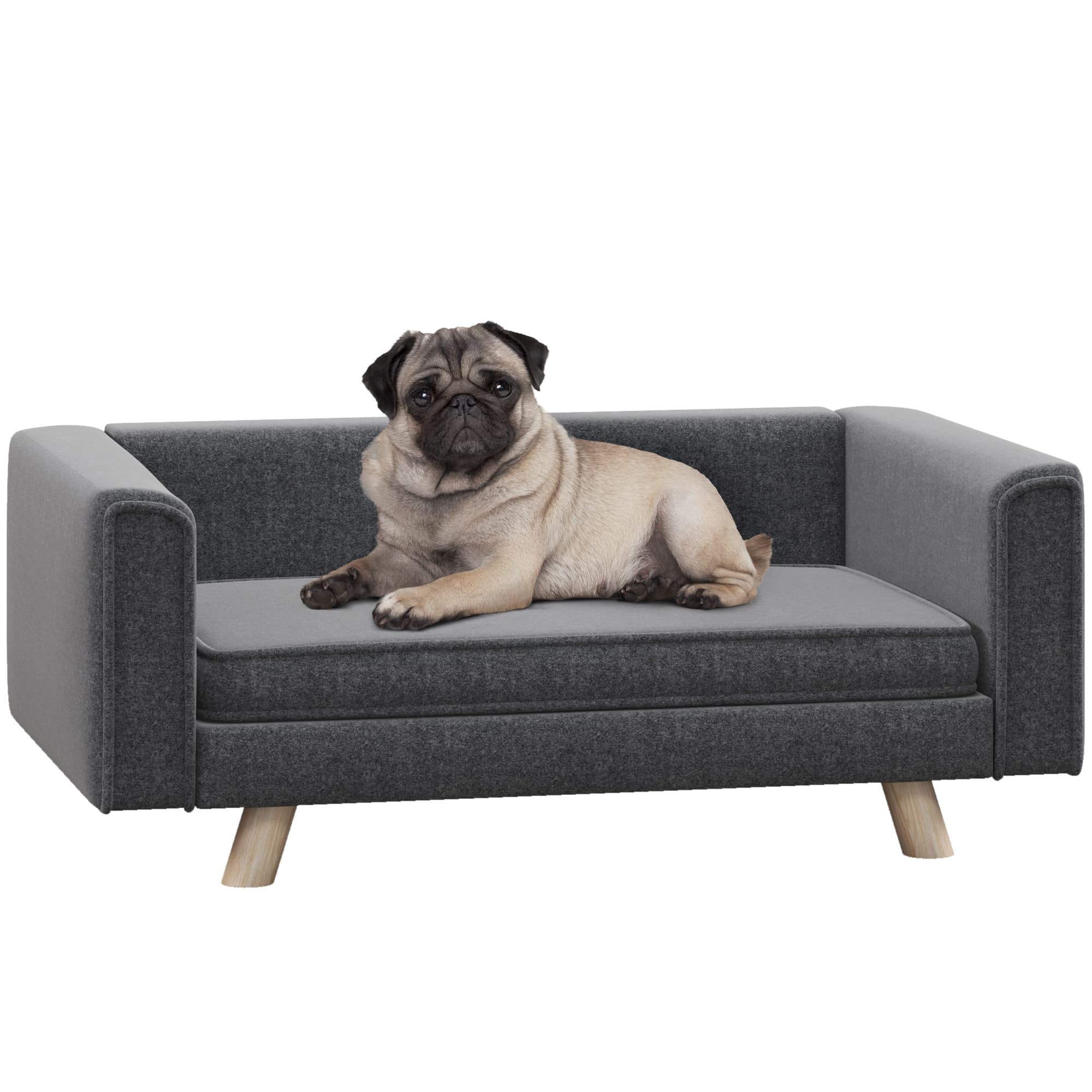 PawHut Dog Sofa Bed, Elevated Dog Couch for Medium and Small Dogs, with Soft Cushion, Removable and Washable Cover, Grey | Aosom UK