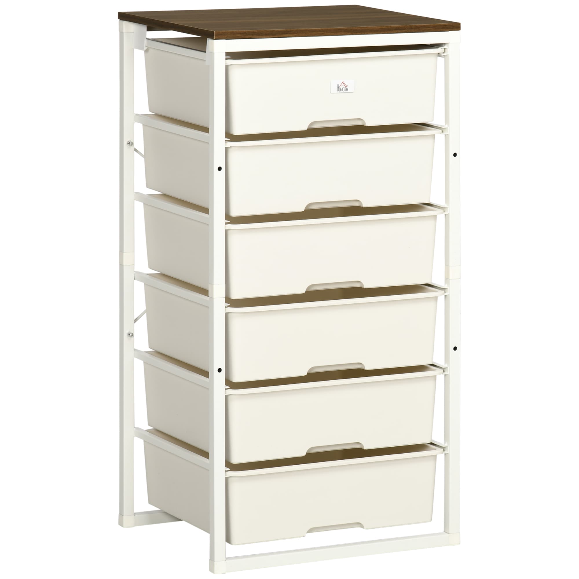 HOMCOM Bedroom Storage Chest of 6 Drawers, Steel Frame Organiser Unit for Clothes & Accessories, Living Room Furniture, White | Aosom UK