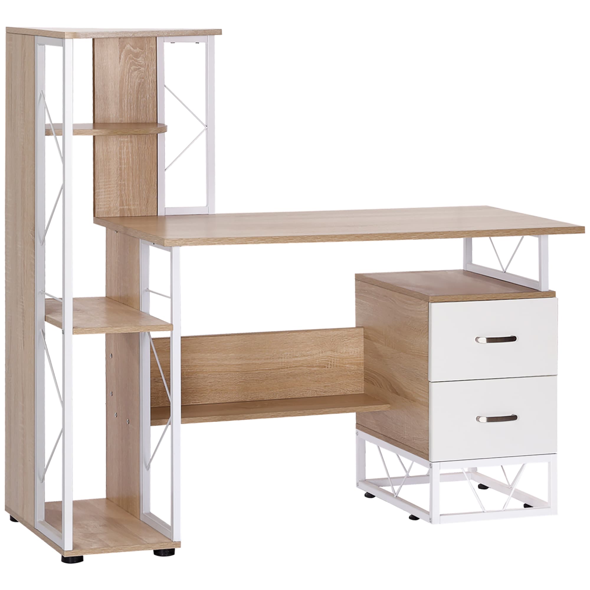 HOMCOM Office Table with Drawers & Shelves, Desk with Shelves, PC Workstation for Home Office, Study Furniture, Wooden | Aosom UK