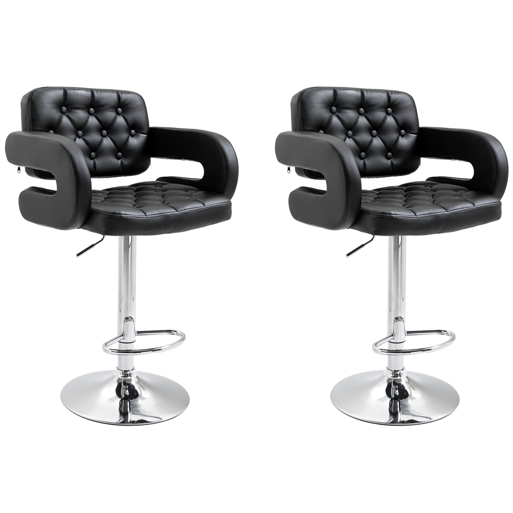 Set of 2 PU Leather Upholstered Swivel Bar Stool, Height Adjustable Barstool with Back, Armrest, Footrest for Kitchen