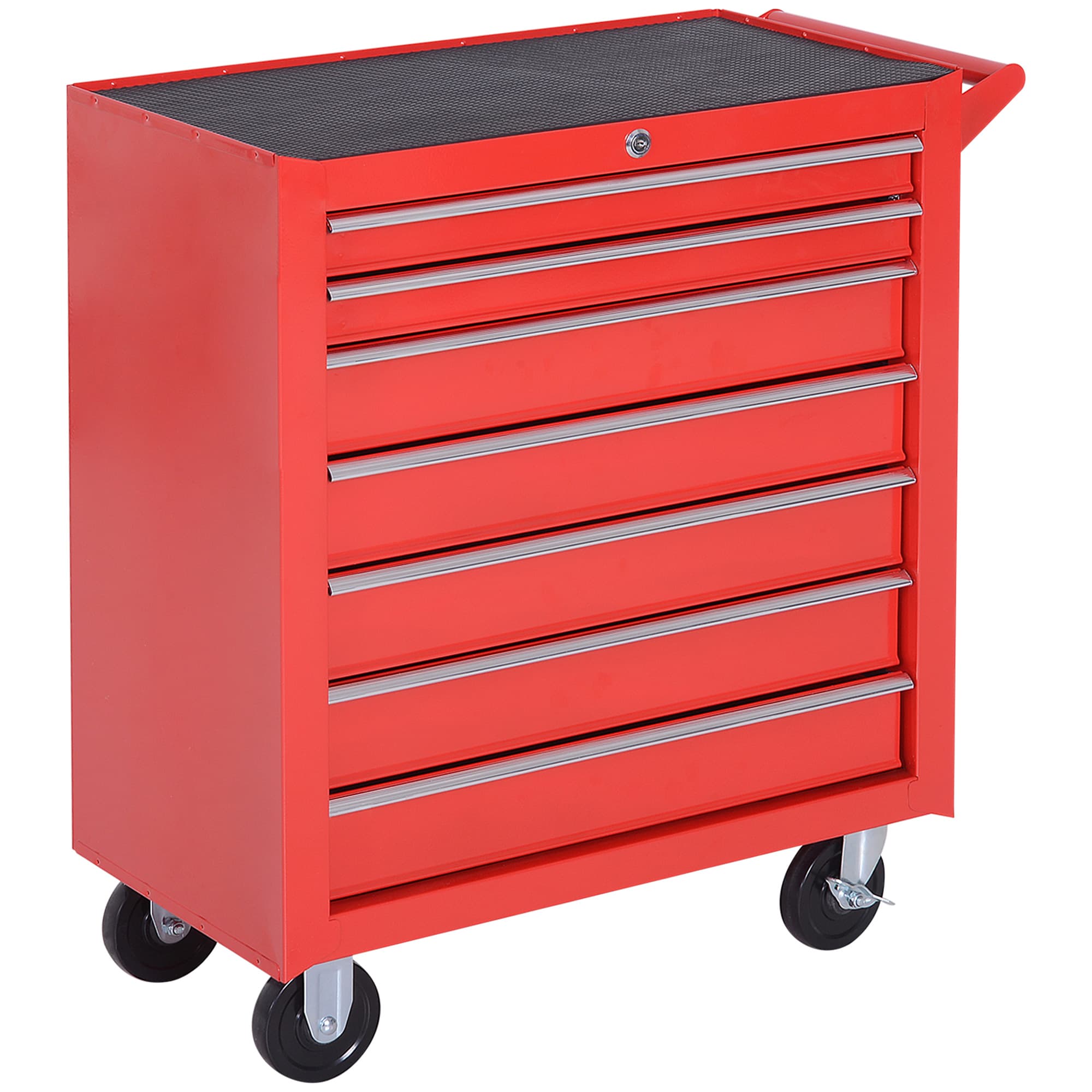 DURHAND 7-Drawer Tool Box on Wheels  150 Load Tool Storage Cabinet with Universal Wheels Equipping Safety Lock for Garage Workshop, Red | Aosom UK