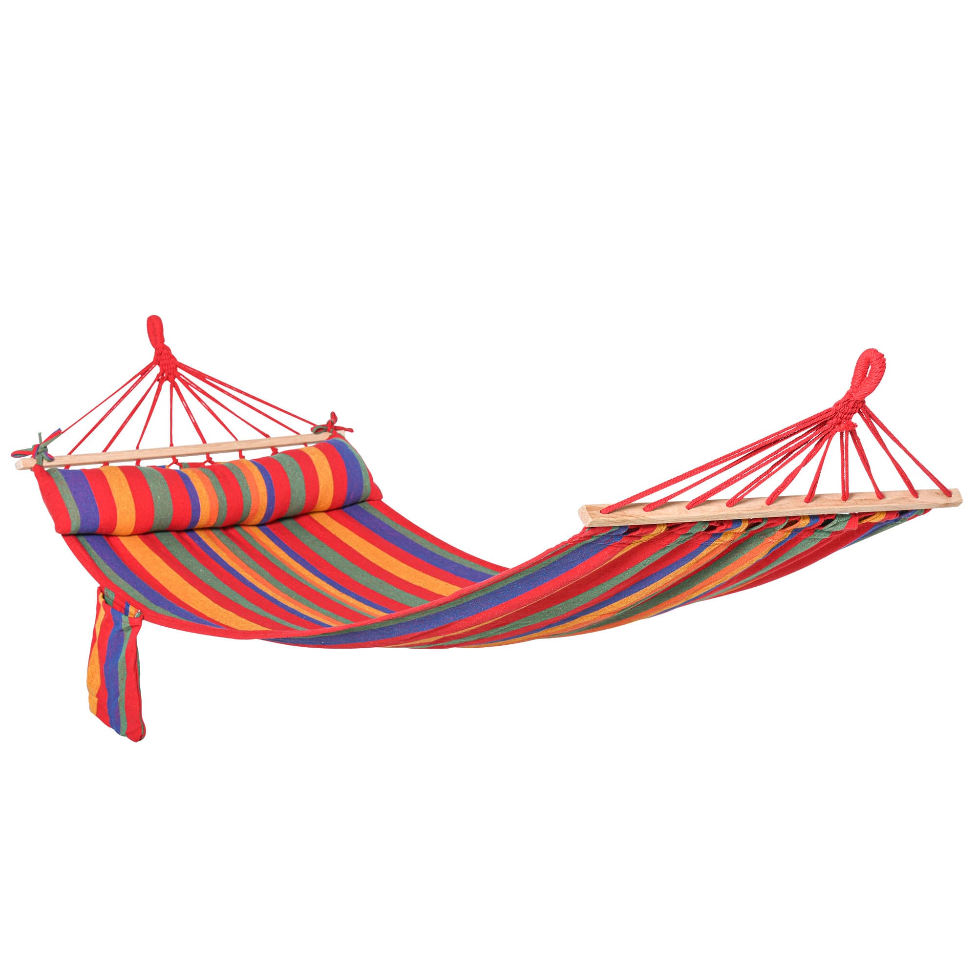 Outsunny Portable Cotton Hammock Swing w/ Headrest & Side Pocket, Deluxe Soft Sleeping Chair for Beach, Yard, Bedroom, Patio, 270 x 80 cm | Aosom UK