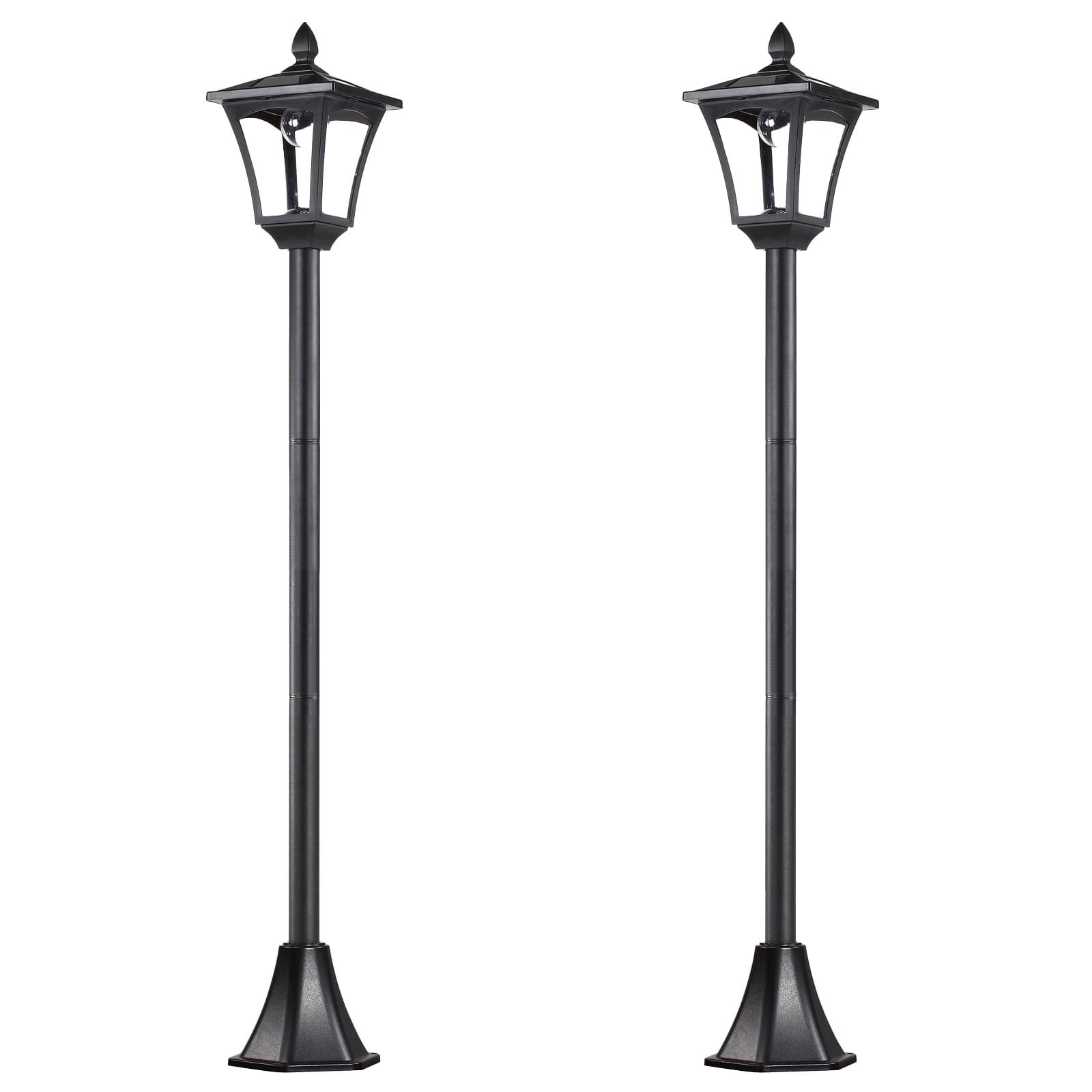 Outsunny 2 Pieces Outdoor Garden Solar Post Lamp Sensor Dimmable LED Lantern Bollard Pathway 1.6M Tall – Black | Aosom UK