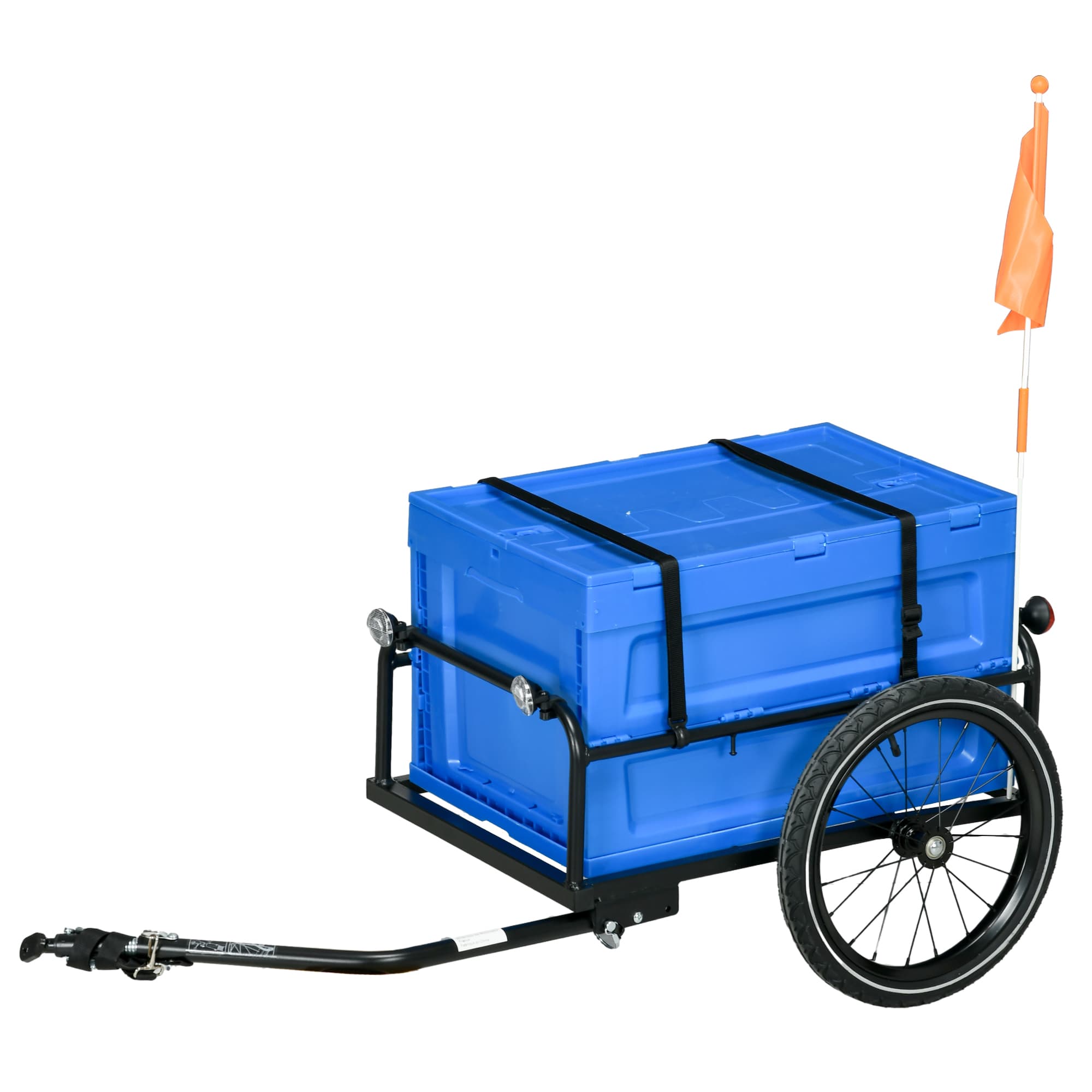 HOMCOM Steel Trailer for Bike, Bicycle Cargo Trailer with 65L Storage Box and Foldable Frame, Max Load 40KG, Blue