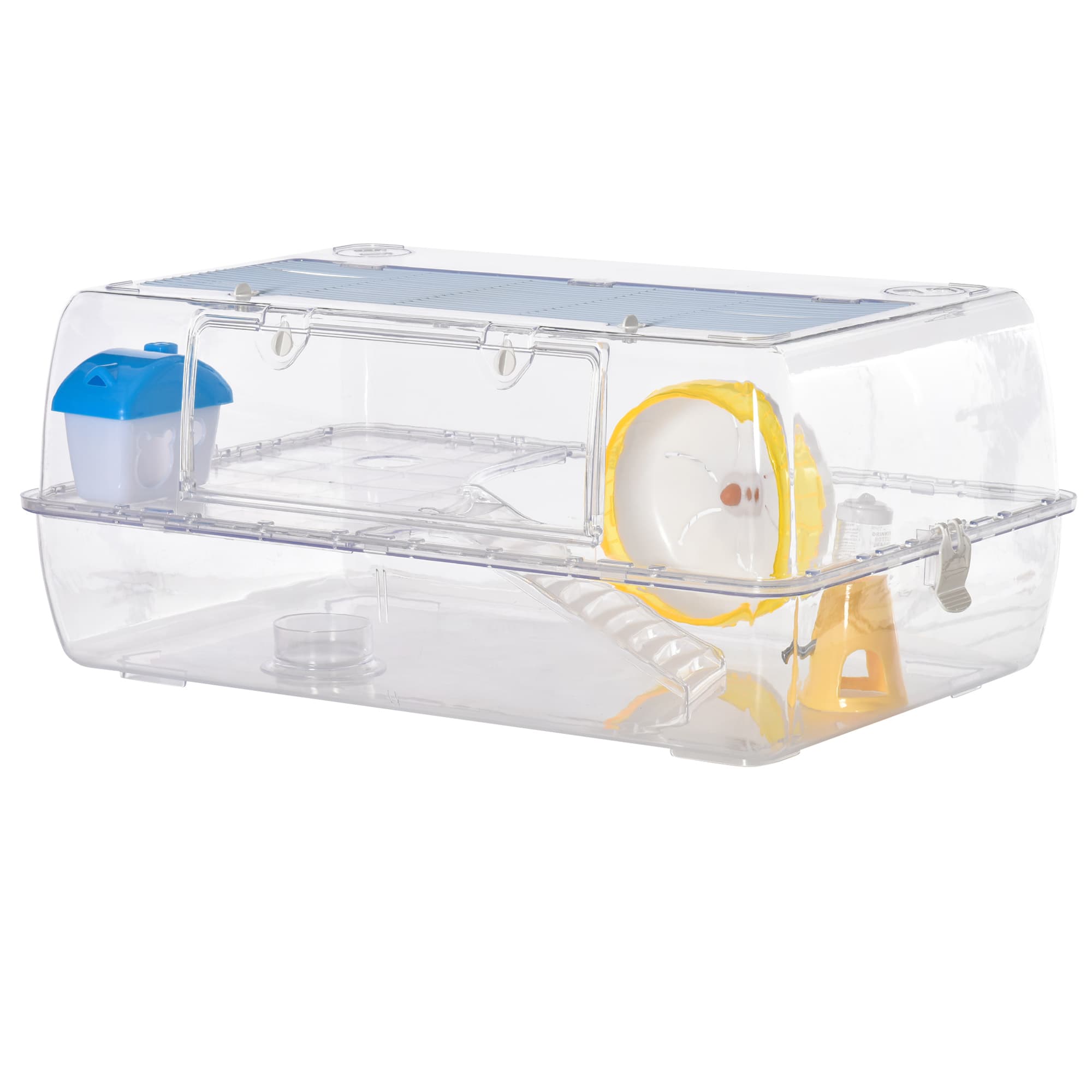 PawHut Portable Hamster Cage, 2 Storey Small Pet Habitat with Exercise Wheel, Water Bottle, and Feeding Bowl | Aosom UK