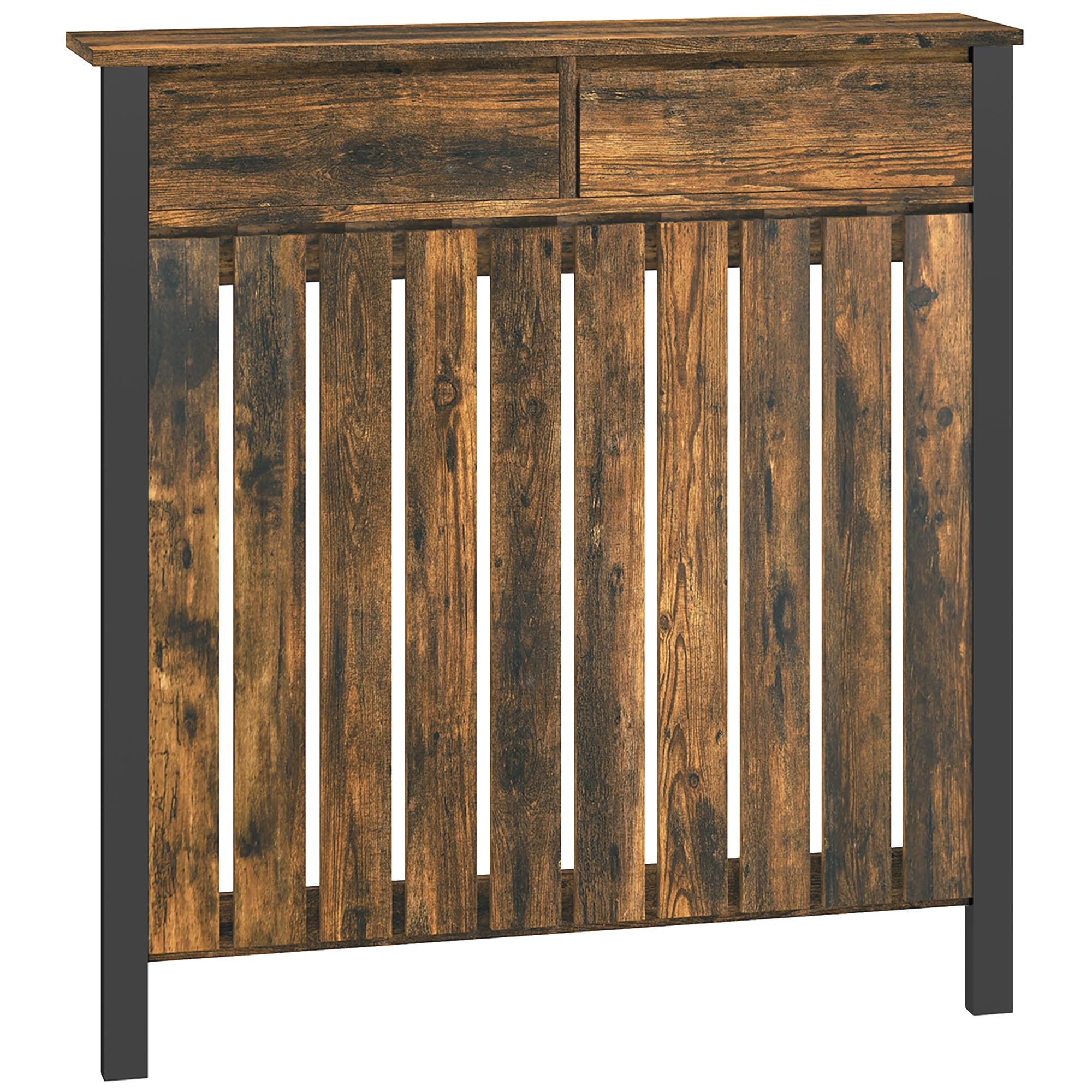 HOMCOM 93 x 88.5cm Rustic-Look Radiator Cover - Brown/Black | Aosom UK