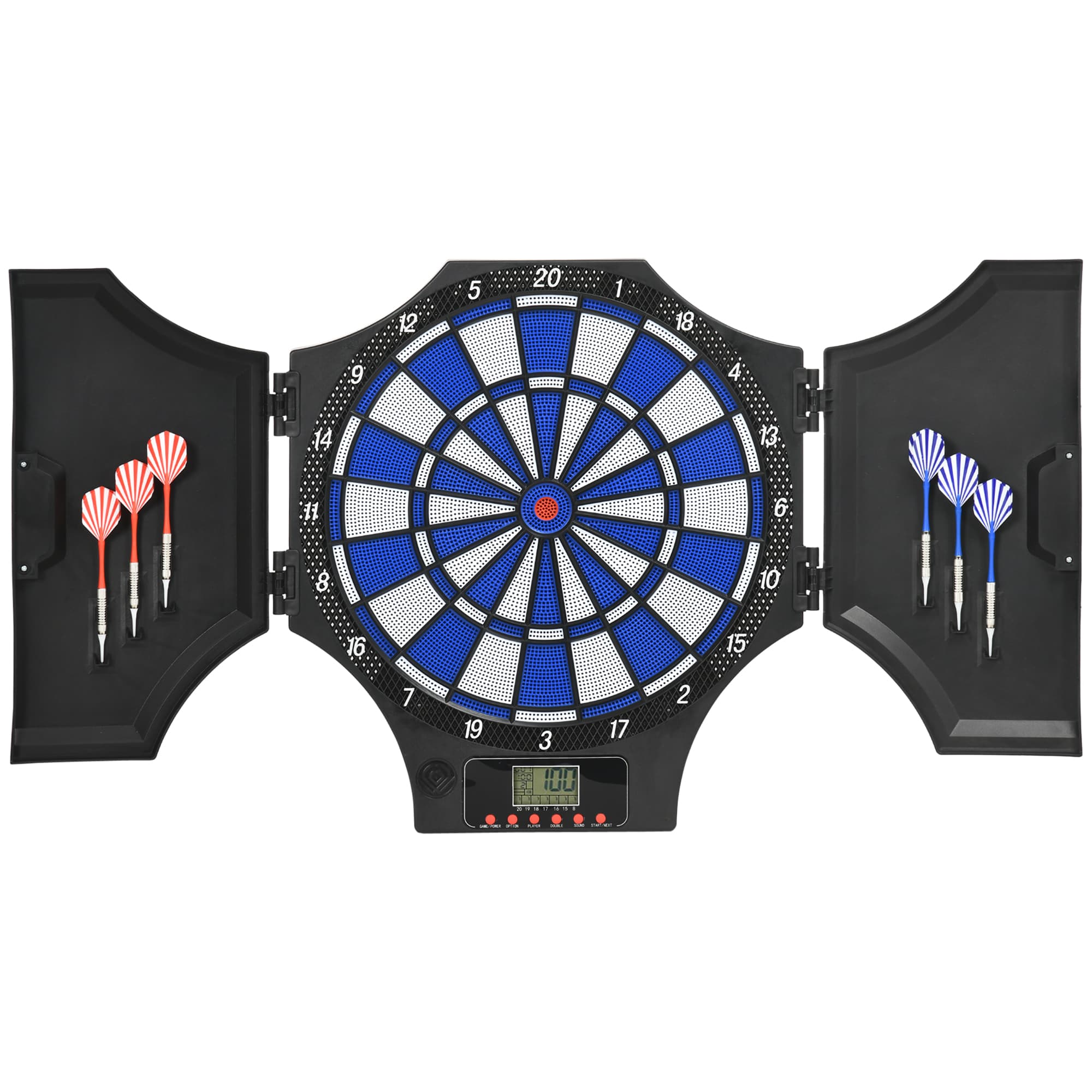 SPORTNOW Electronic Dartboard Set w/ 31 Games for 8 Players, Dart Board Set w/ Cabinet, 6 Soft Darts & Spare Tips, LCD Scoring Indicator | Aosom UK