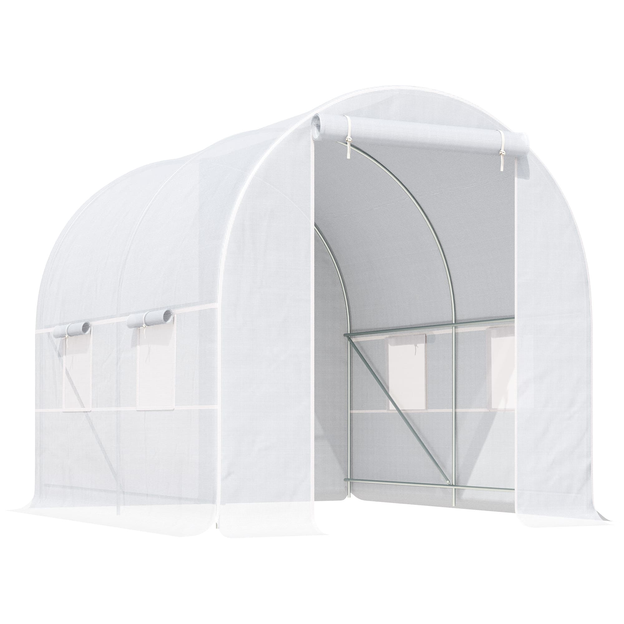 Outsunny 2.5*2m Polycarbonate Greenhouse, Large Walk-In Green House with Stainless Steel Frame and PE Cover, for Garden Outdoor, White | Aosom UK