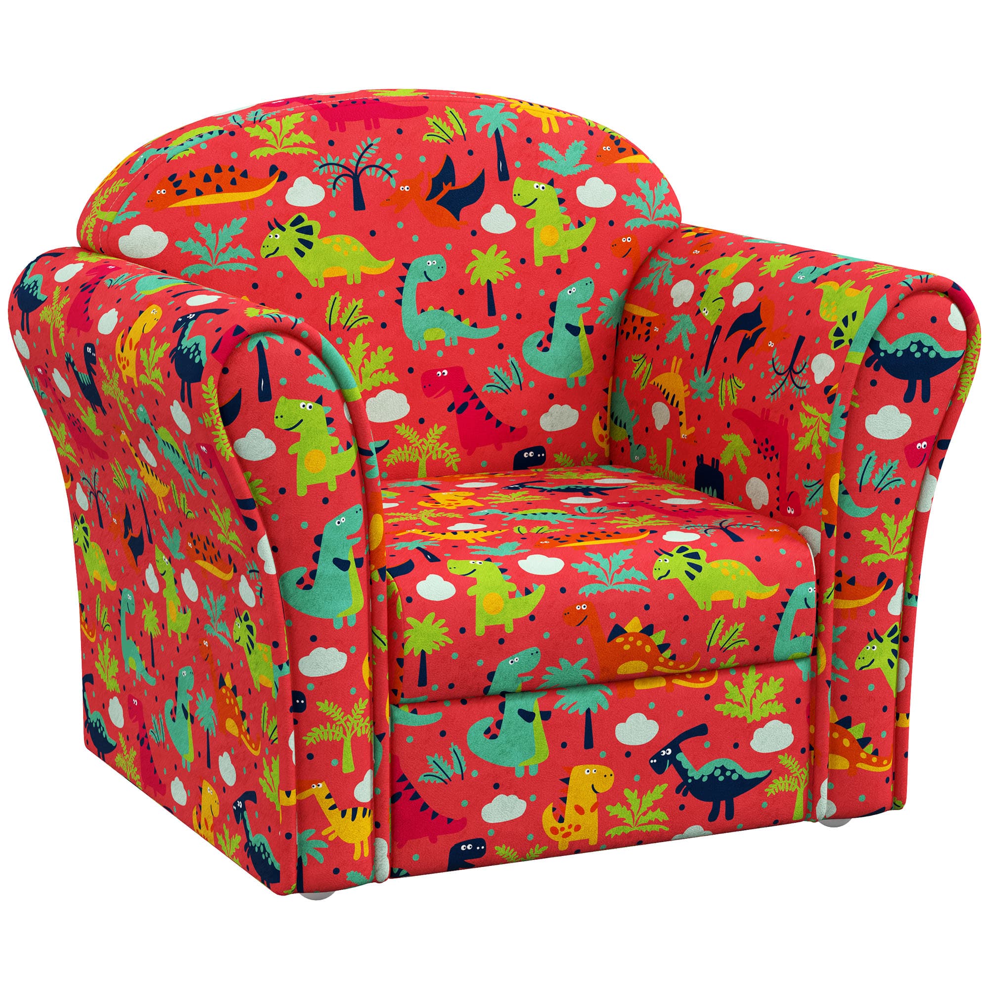 AIYAPLAY Kids Armchair with Dinosaur Design, Wooden Frame, for Bedroom, Playroom, Kids Room, Red | Aosom UK