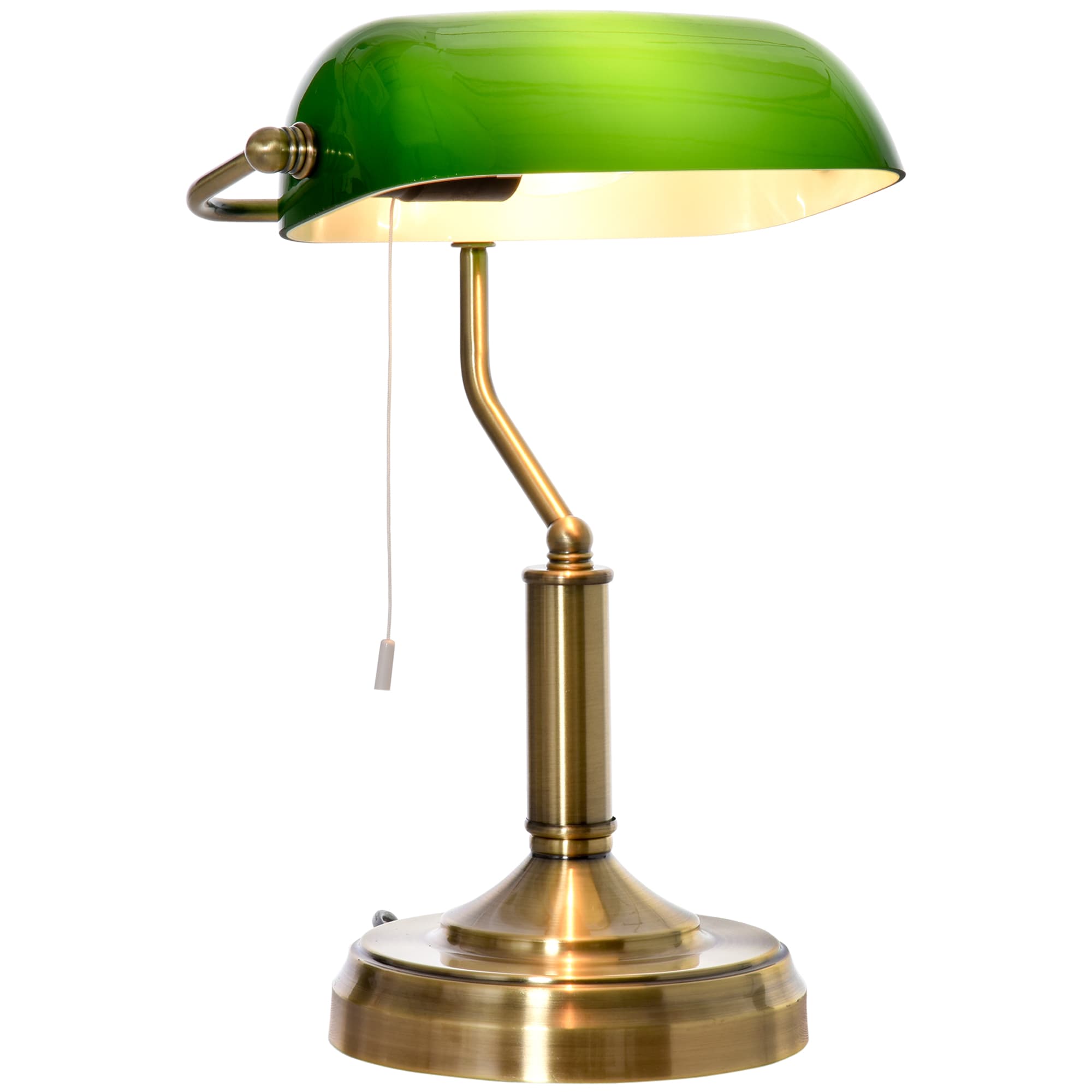 HOMCOM Bedroom Table Lamp with Antique Bronze Tone Base, Green Glass Shade, Bedside Light for Home Office, Green | Aosom UK