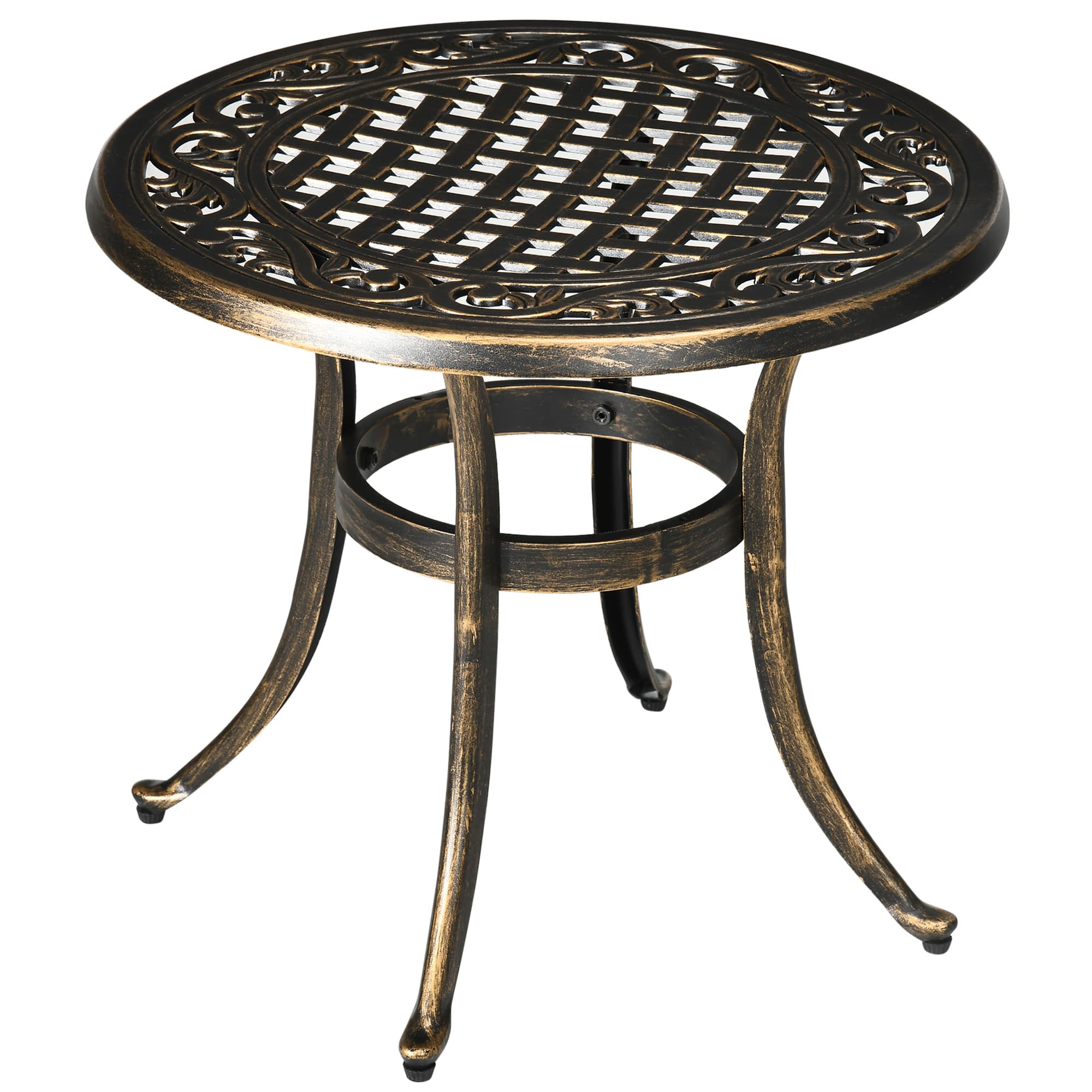 Outsunny Industrial Garden Side Table, Round Hollow Top Design Patio End Table with Cast Aluminum Frame, Bronze | Aosom UK