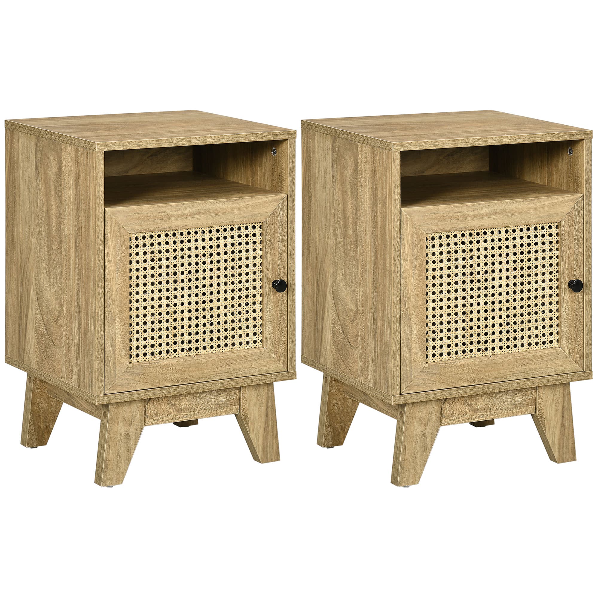 HOMCOM Bedside Cabinets: Rattan-Infused Duo with Shelving & Storage, Natural Charm | Aosom UK
