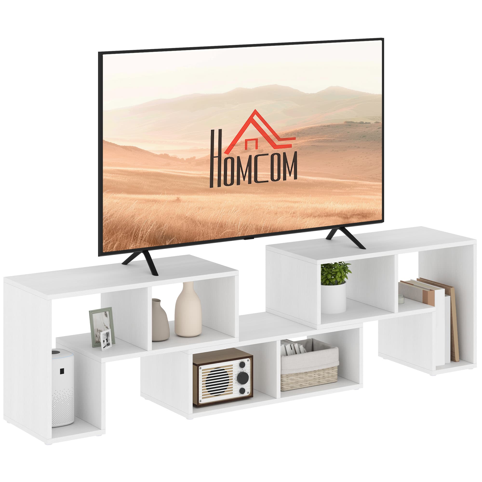 HOMCOM Modular TV Stand, Free Combination Unit with Storage Shelves, Expandable Entertainment Centre for Living Room, White | Aosom UK