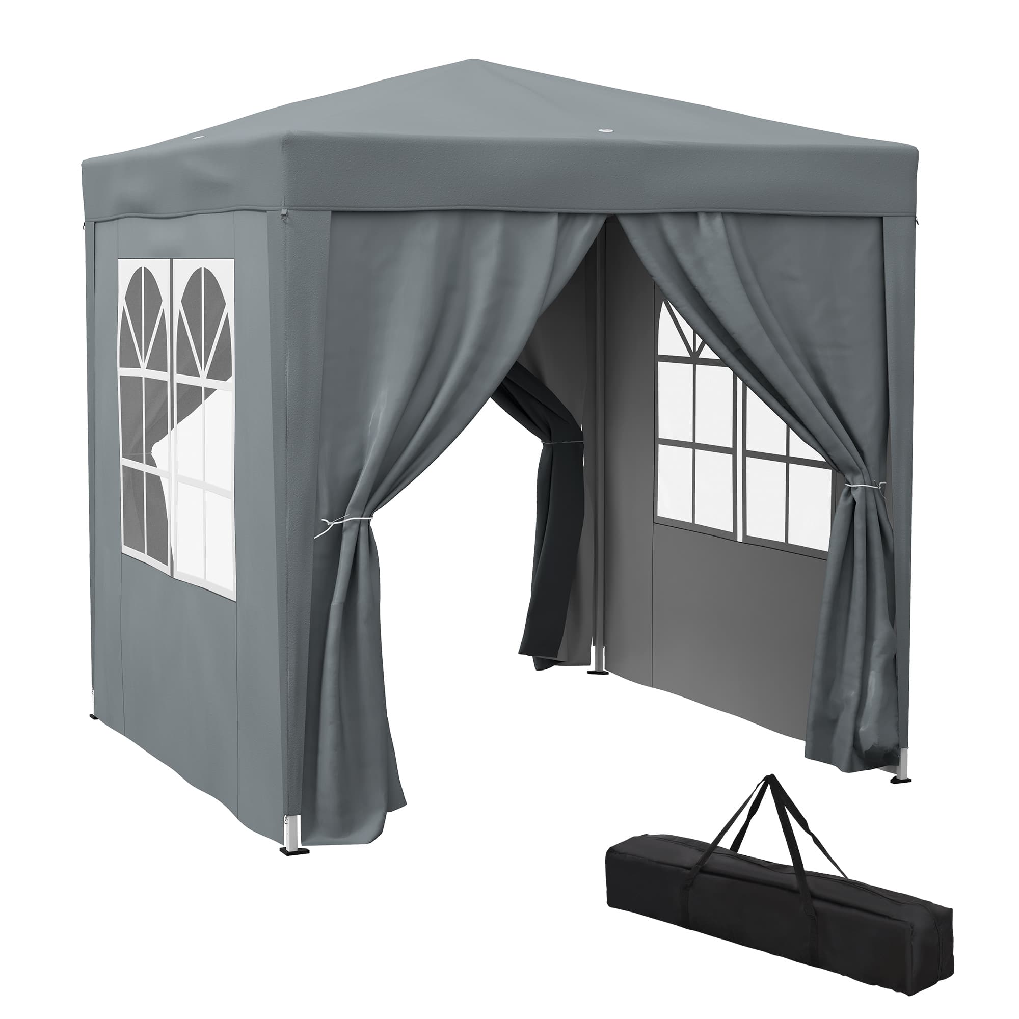Outsunny 2 x 2m Pop Up Gazebo with Sides, Metal Frame Waterproof Marquee Party Tent Canopy with Free Carrying Case, Grey | Aosom UK