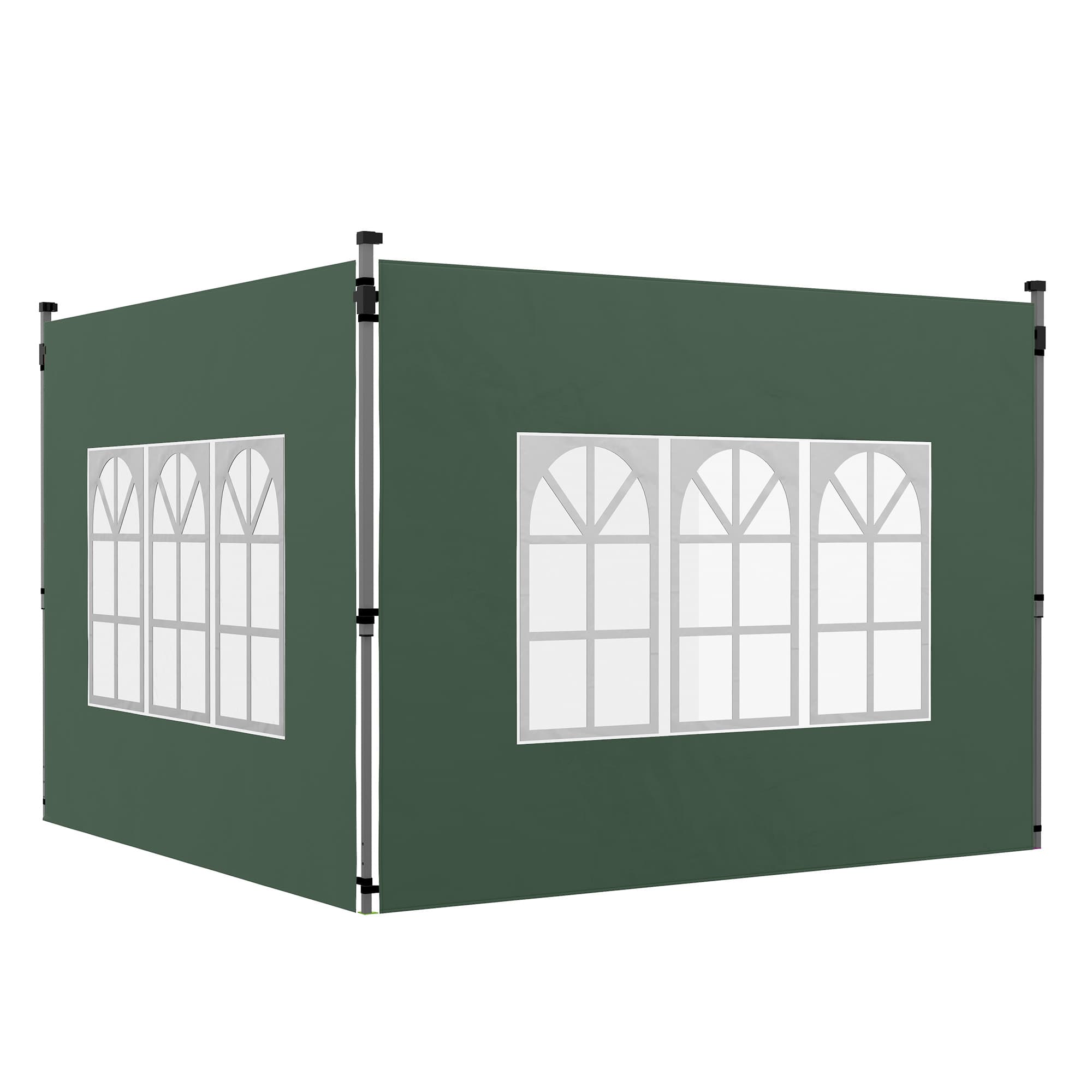 Outsunny Gazebo Side Panels, Sides Replacement with Window for 3x3(m) or 3x4m Pop Up Gazebo, 2 Pack, Green | Aosom UK