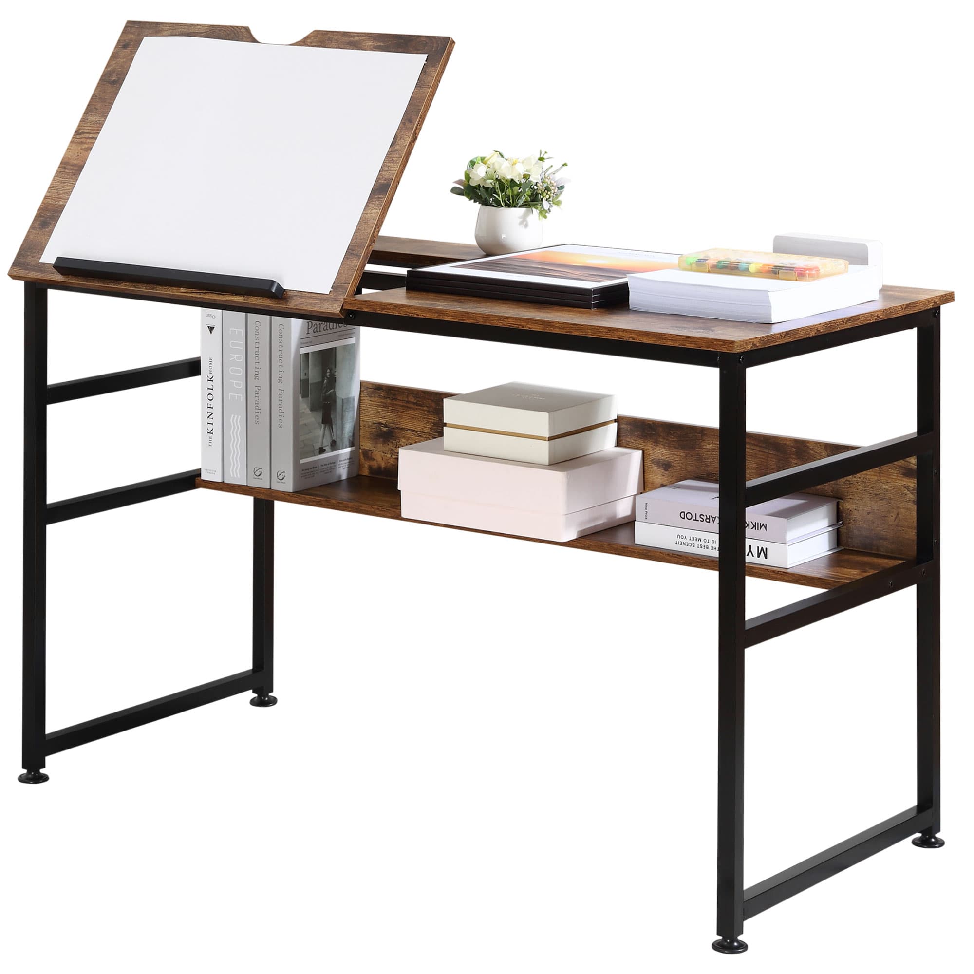 HOMCOM Adjustable Drafting Table Art Desk Drawing Table, Craft Desk Workstation for Painting, Multifunctional Writing Desk w/ 15-Level | Aosom UK