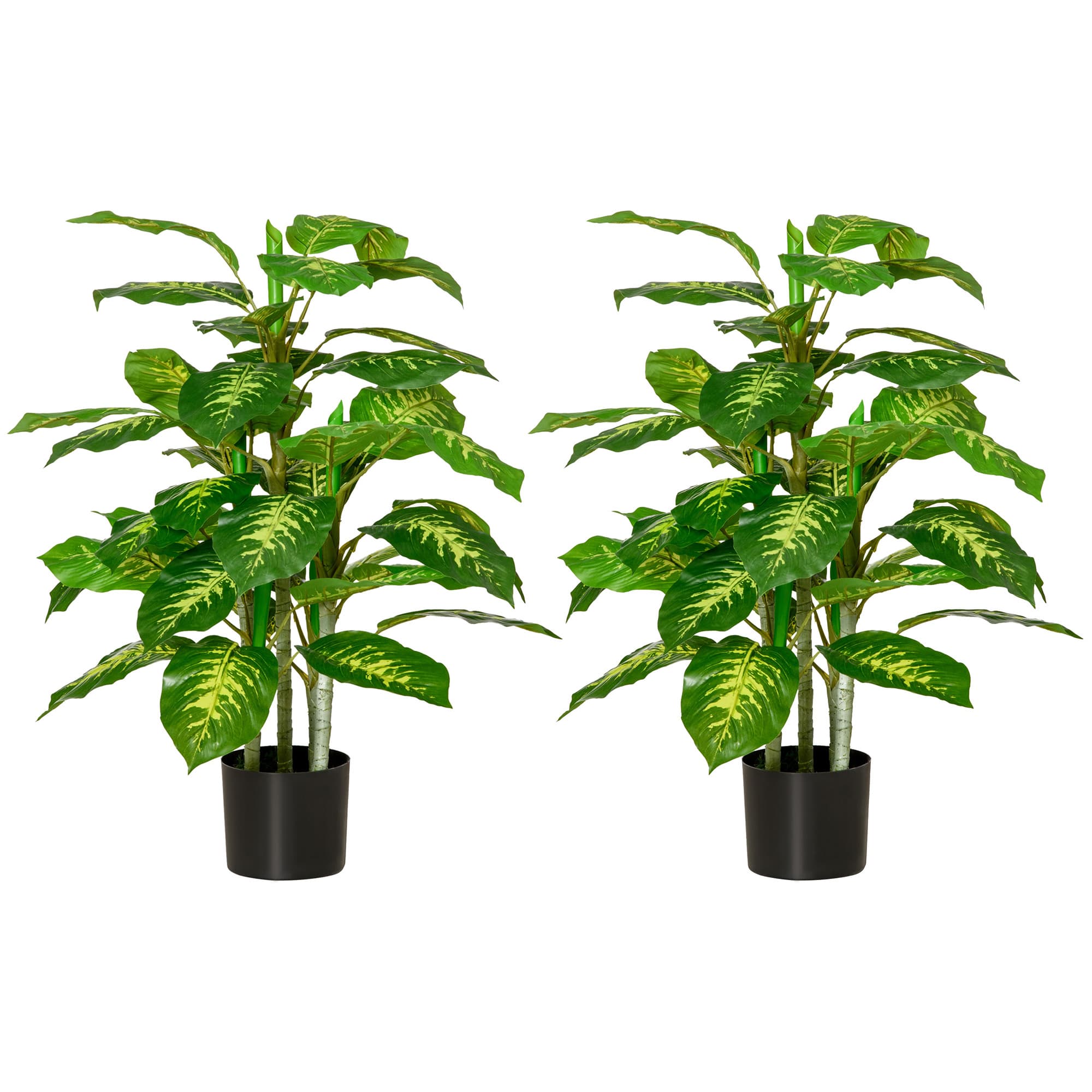 HOMCOM 2 PCs Artificial Evergreen Tree Fake Decorative Plant in Nursery Pot for Indoor Outdoor Décor, Green | Aosom UK