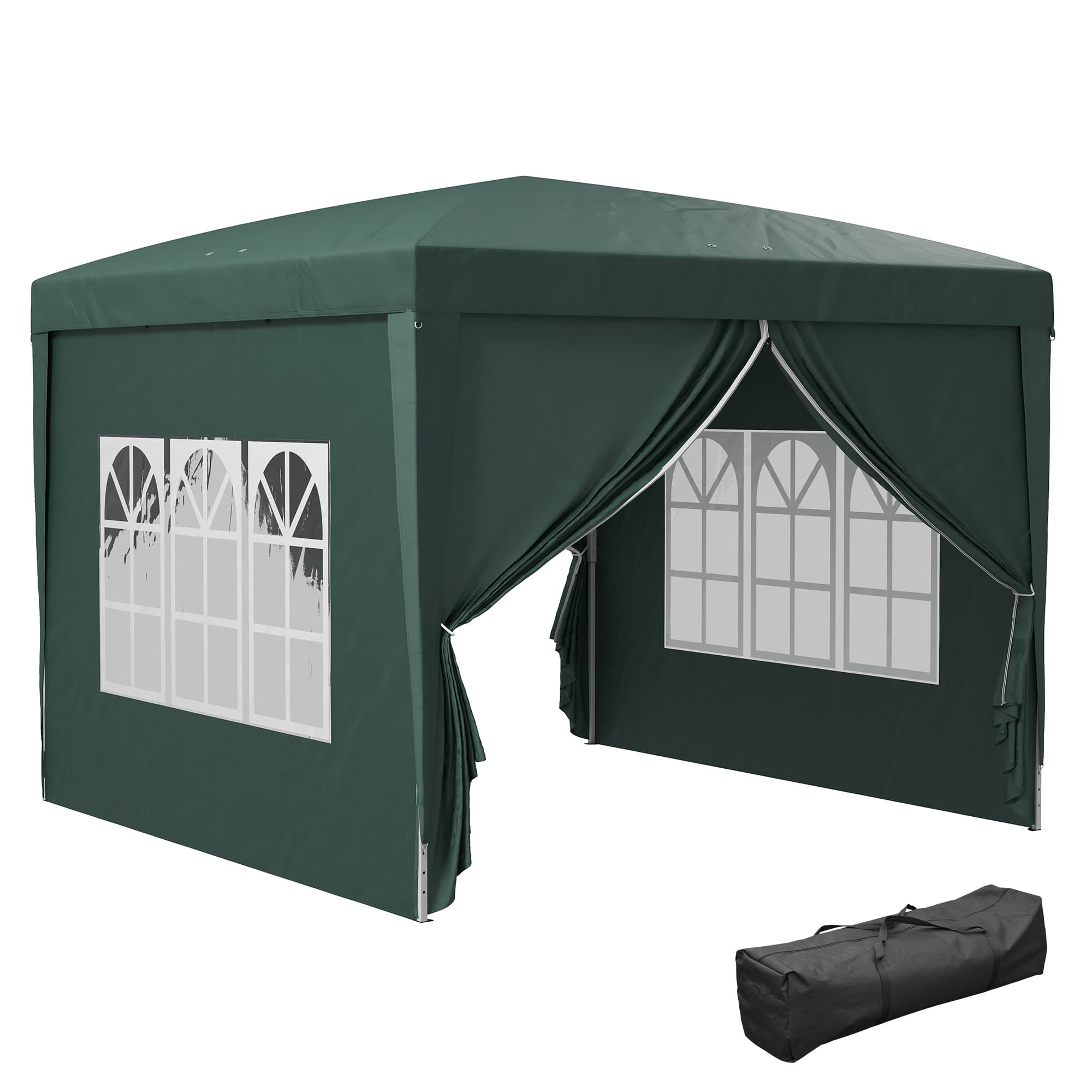 Outsunny 3 x 3m Waterproof Gazebo, Metal Frame Pop Up Canopy Tent with Side Panels, Windows & Carry Bag, Green | Aosom UK