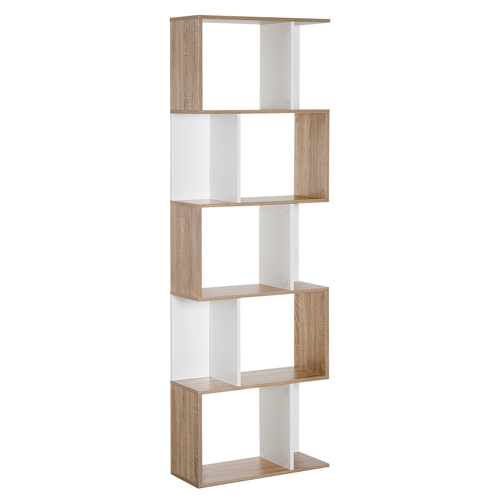HOMCOM 5-tier Bookcase Storage Display Shelving S Shape design Unit Divider White | Aosom UK