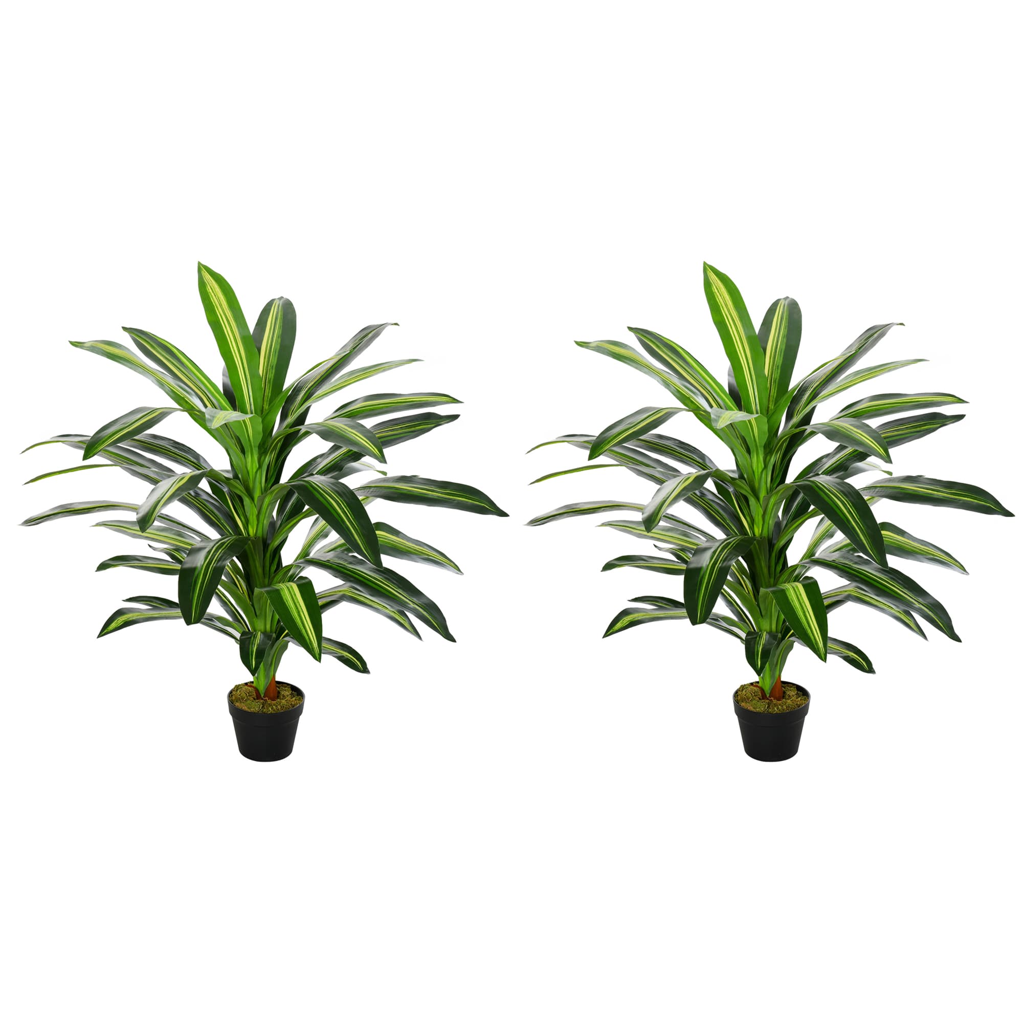 Outsunny Set of 2 Artificial Dracaena Trees, 110cm/3.6FT Tall Decorative Plants with 40 Leaves & Nursery Pot, Fake Tropical Tree for Indoor/Outdoor