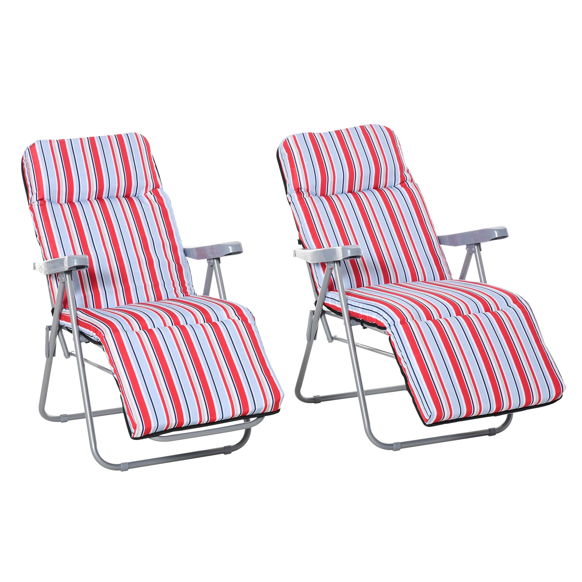Outsunny Garden Sun Loungers, Set of 2, Outdoor Reclining Chairs with Cushions, Foldable and Adjustable, Red and White | Aosom UK