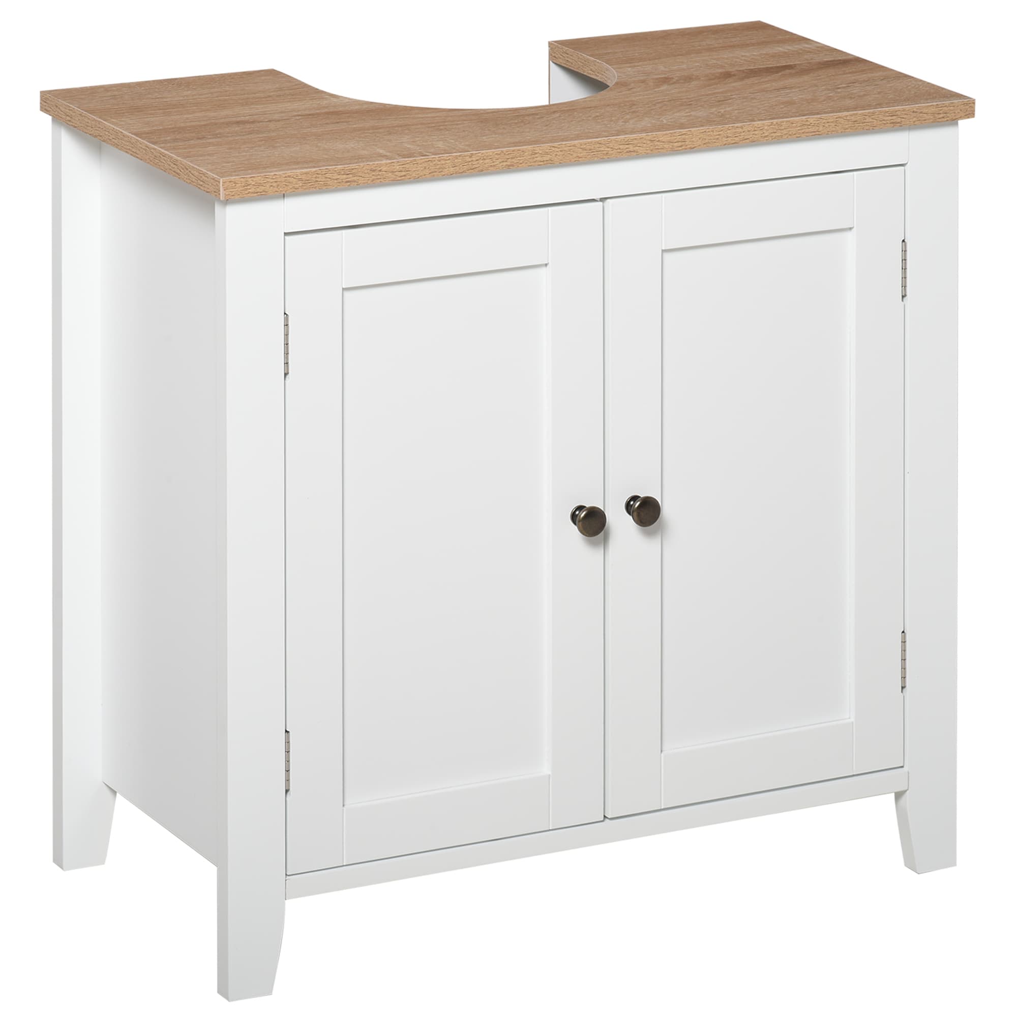kleankin Under-Sink Cabinet: Space-Saving Bathroom Organiser with Adjustable Shelf, Freestanding Unit, White | Aosom UK