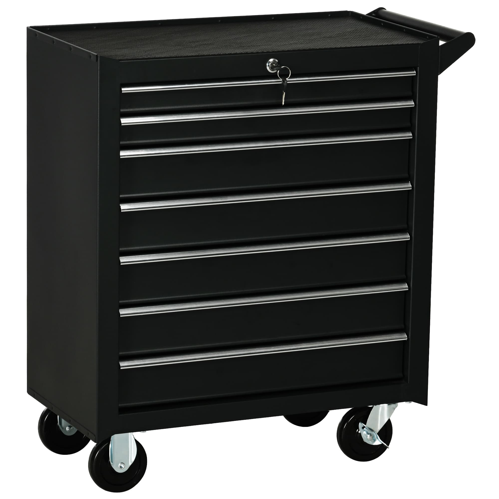 DURHAND 7-Drawer Tool Box on Wheels 150KG Load Tool Cabinet with Ball Bearing and EVA Pad Tool Box Trolley for Garage, Workshop, Matte Black