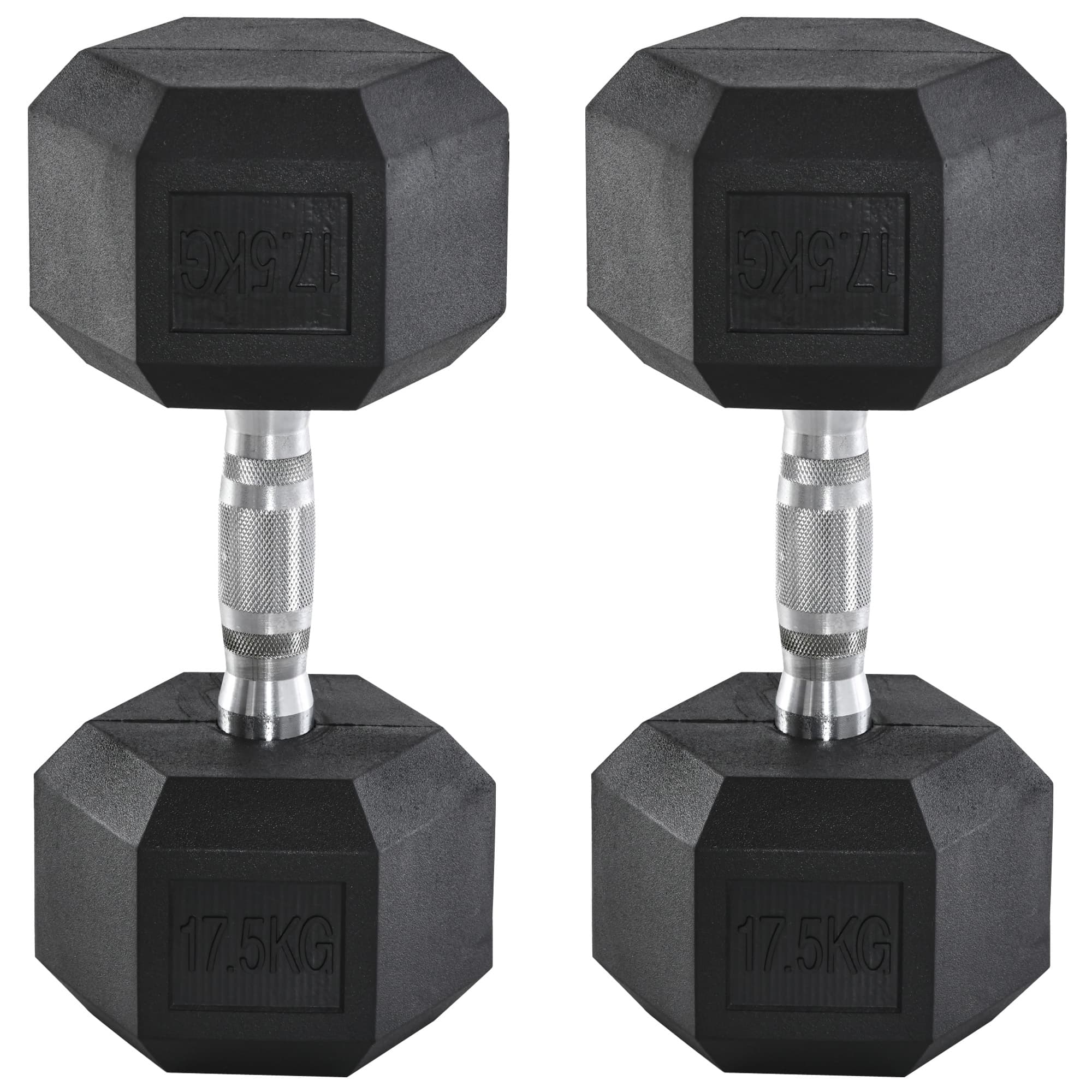 HOMCOM Rubber Hex Dumbbells: 2x17.5kg Portable Hand Weights for Home Gym, Strength Training, Jet Black | Aosom UK