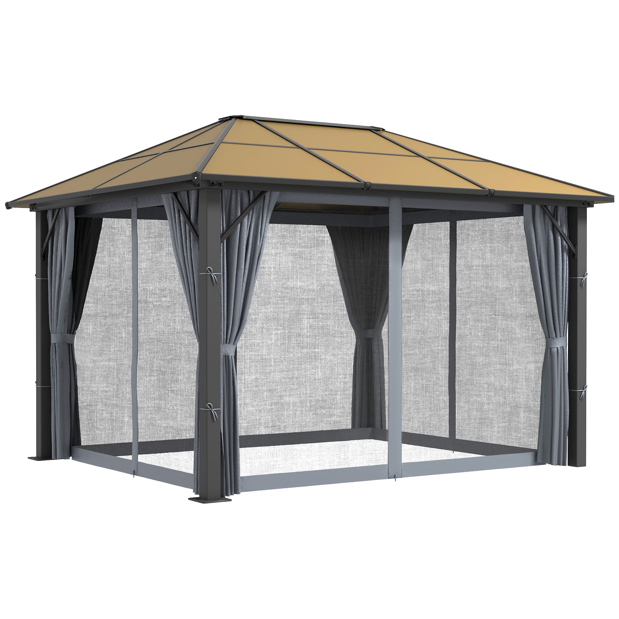 Outsunny 3 x 3.6m Garden Aluminium Gazebo Hardtop Roof Canopy Marquee Party Tent Patio with Mesh Curtains & Side Walls - Grey | Aosom UK