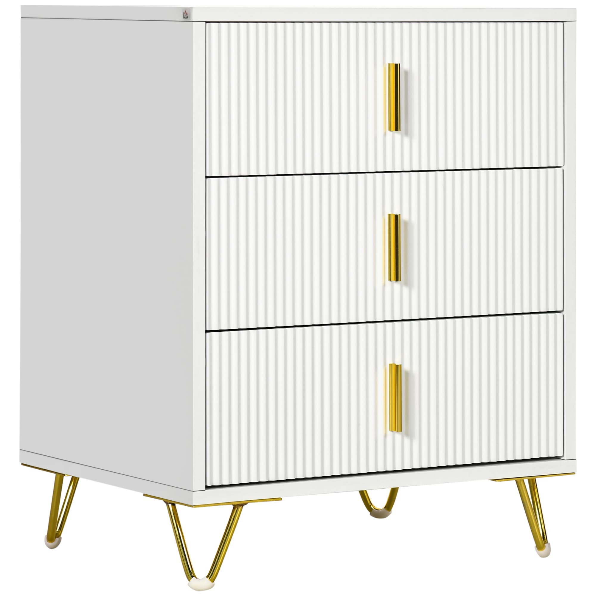 HOMCOM Elegant Chest of Three Drawers - White/Gold-Tone | Aosom UK