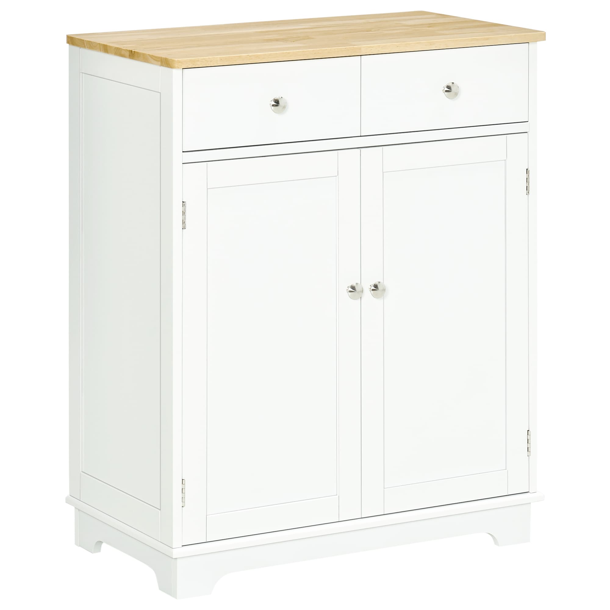 HOMCOM Kitchen Floor Cabinet Side Storage Cupboard Multi-use Sideboard Table with Solid Wood Top, Adjustable Shelf Drawer for Dining Living Room