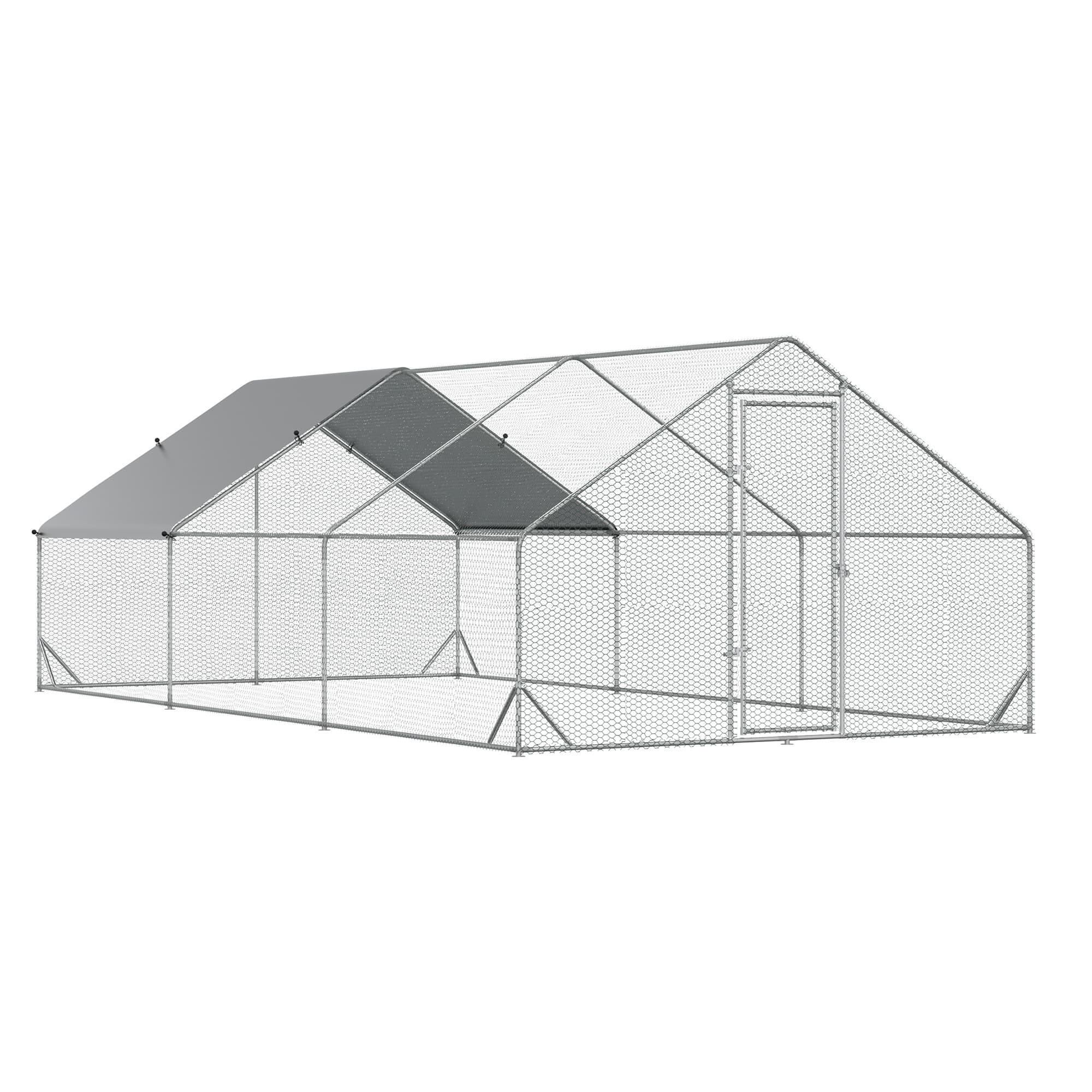 PawHut Large Hen Coop, Galvanised Walk In Chicken Run with Cover 6 x 3 x 2m Silver | Aosom UK