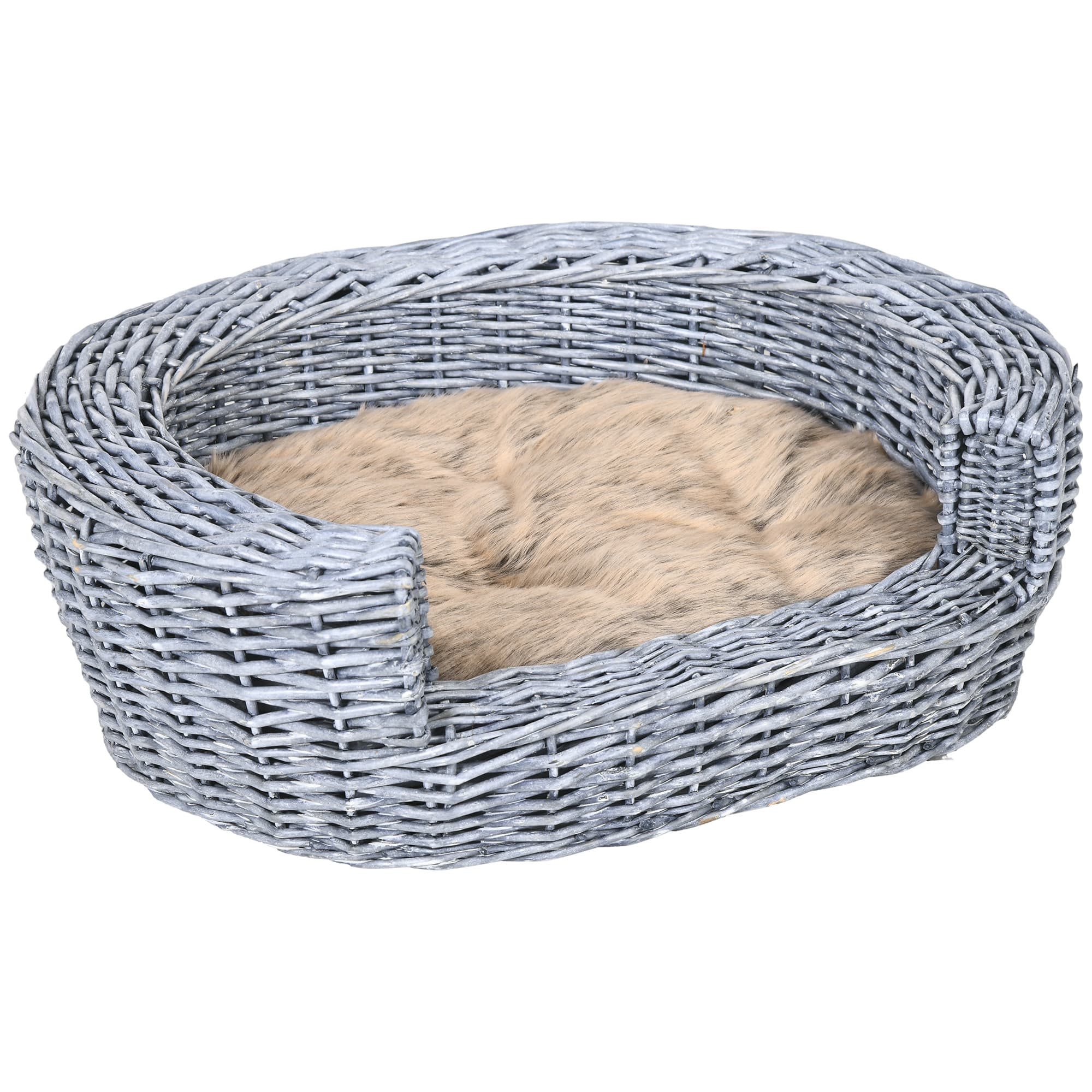 PawHut Willow Pet Sofa: Rattan Basket with Soft Cushion for Cats & Small Dogs, Durable Design, 57Lx46Wx17.5H cm, Grey | Aosom UK