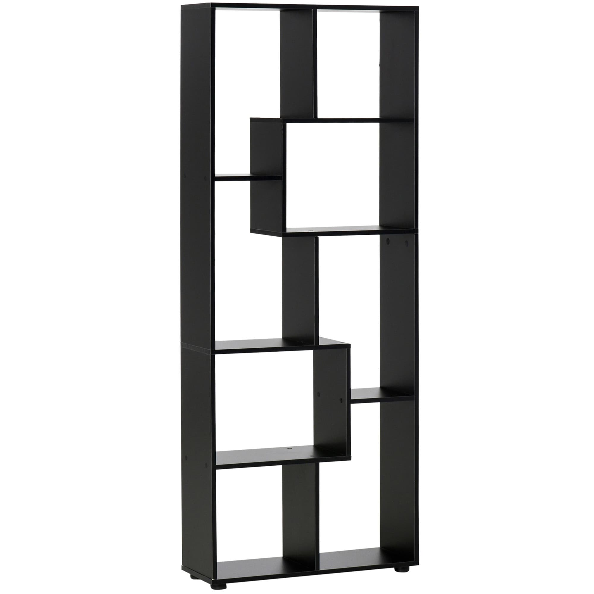 HOMCOM 8-Tier Bookshelf: Freestanding Melamine Display Unit, Anti-Tip Pads, Modern Black Grid Storage Stand | Aosom UK