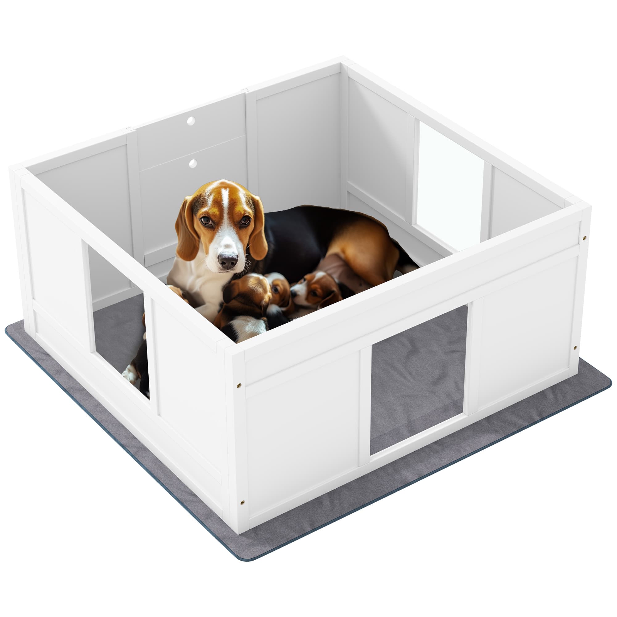 PawHut Whelping Box for Dogs with Whelping Pad, Adjustable Entrance, Non-slip Foot Pads, for Medium Dogs, 100 x 96cm | Aosom UK