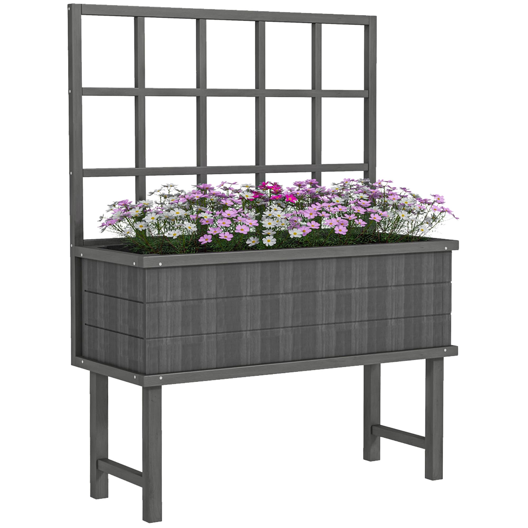 Outsunny Wooden Elevated Garden Bed with Trellis, Planter for Vine Climbing Plants, with Drainage Holes and Bed Liner | Aosom UK