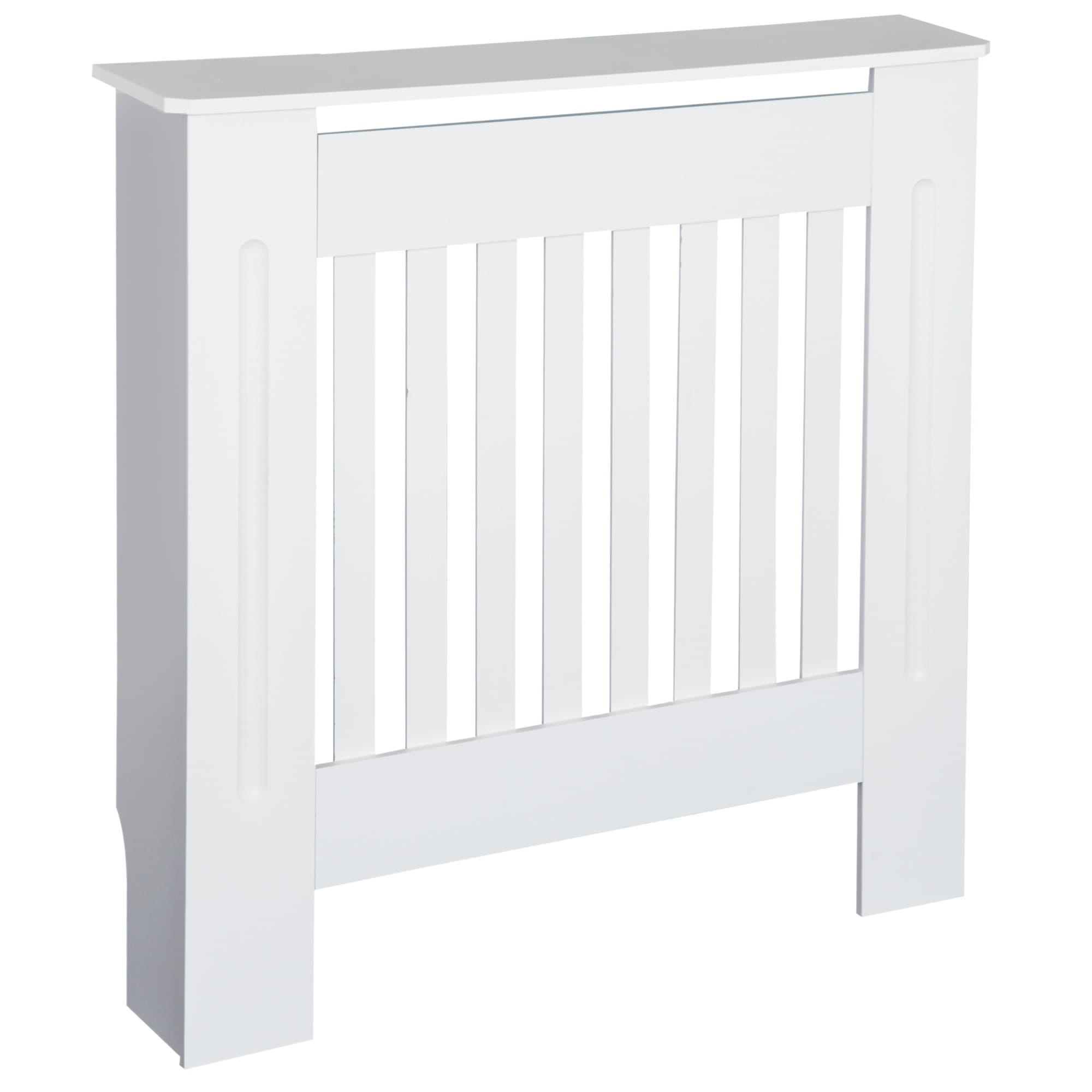 HOMCOM Vertical Slatted Radiator Cover, MDF Wooden Cabinet for Home Office, 78L x 19W x 81H cm, White | Aosom UK