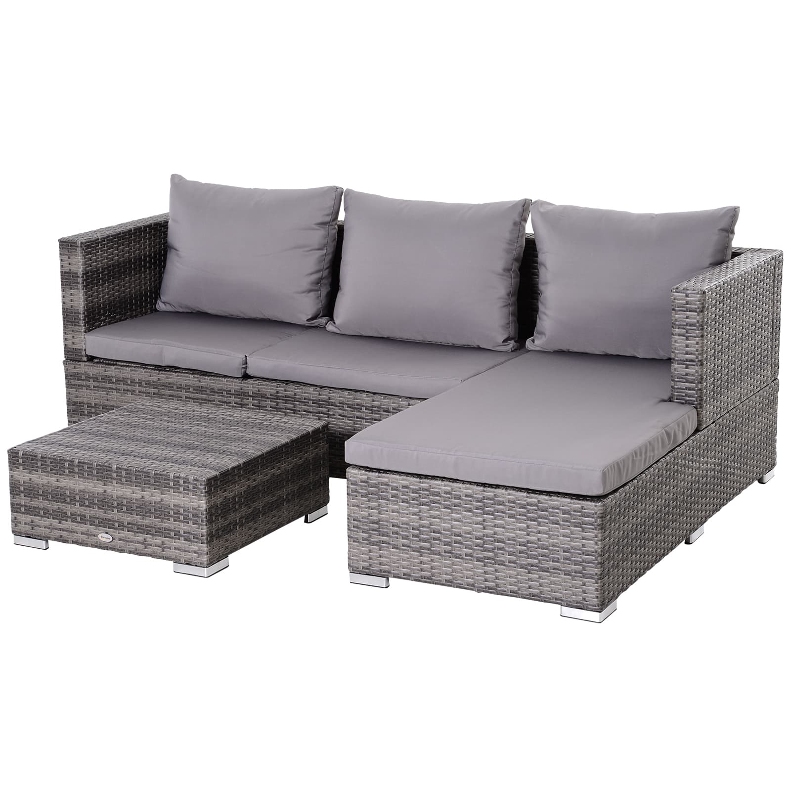 Outsunny 4-Seater Outdoor Garden PE Rattan Furniture Set Grey | Aosom UK