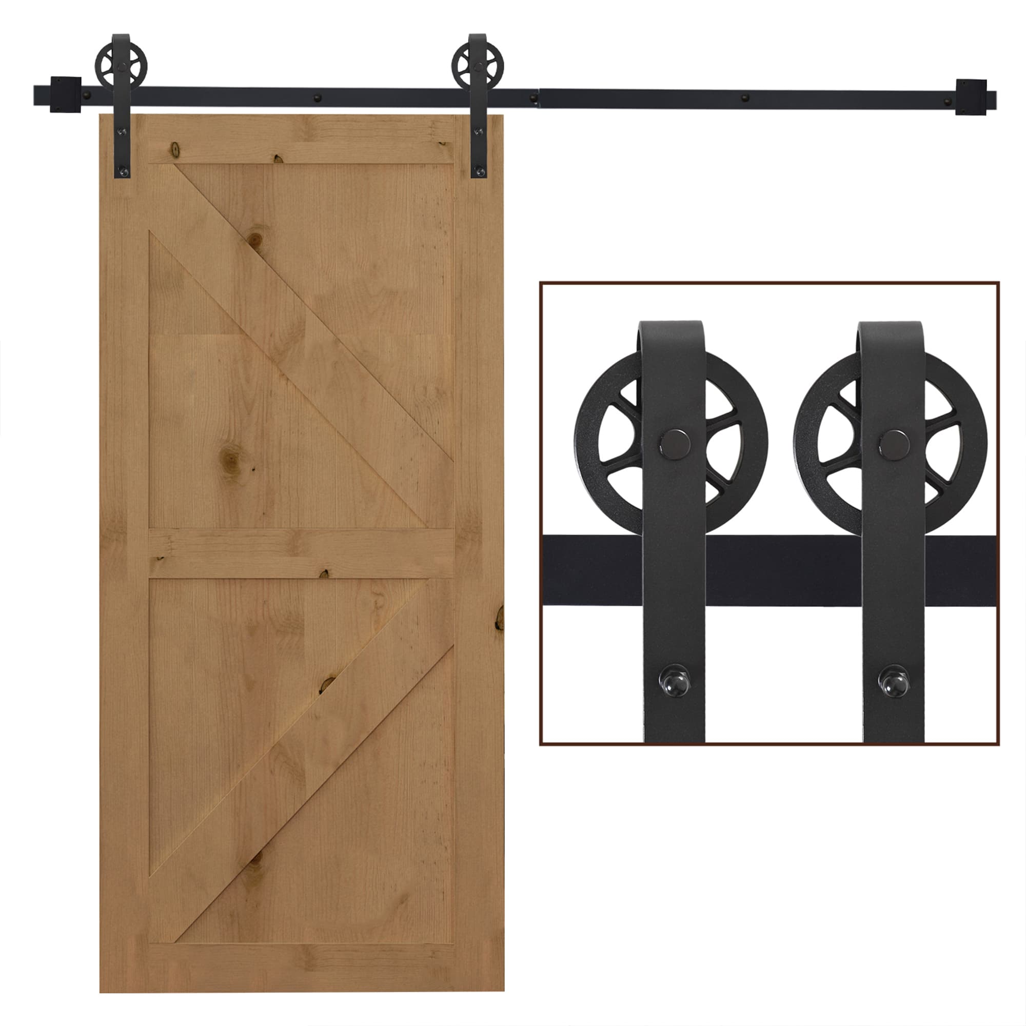 HOMCOM 6.6 FT/ 2000mm Carbon Steel Sliding Barn Door Kits Hardware Closet Set Track System for Single Wooden Door Industrial Wheel Roller | Aosom UK