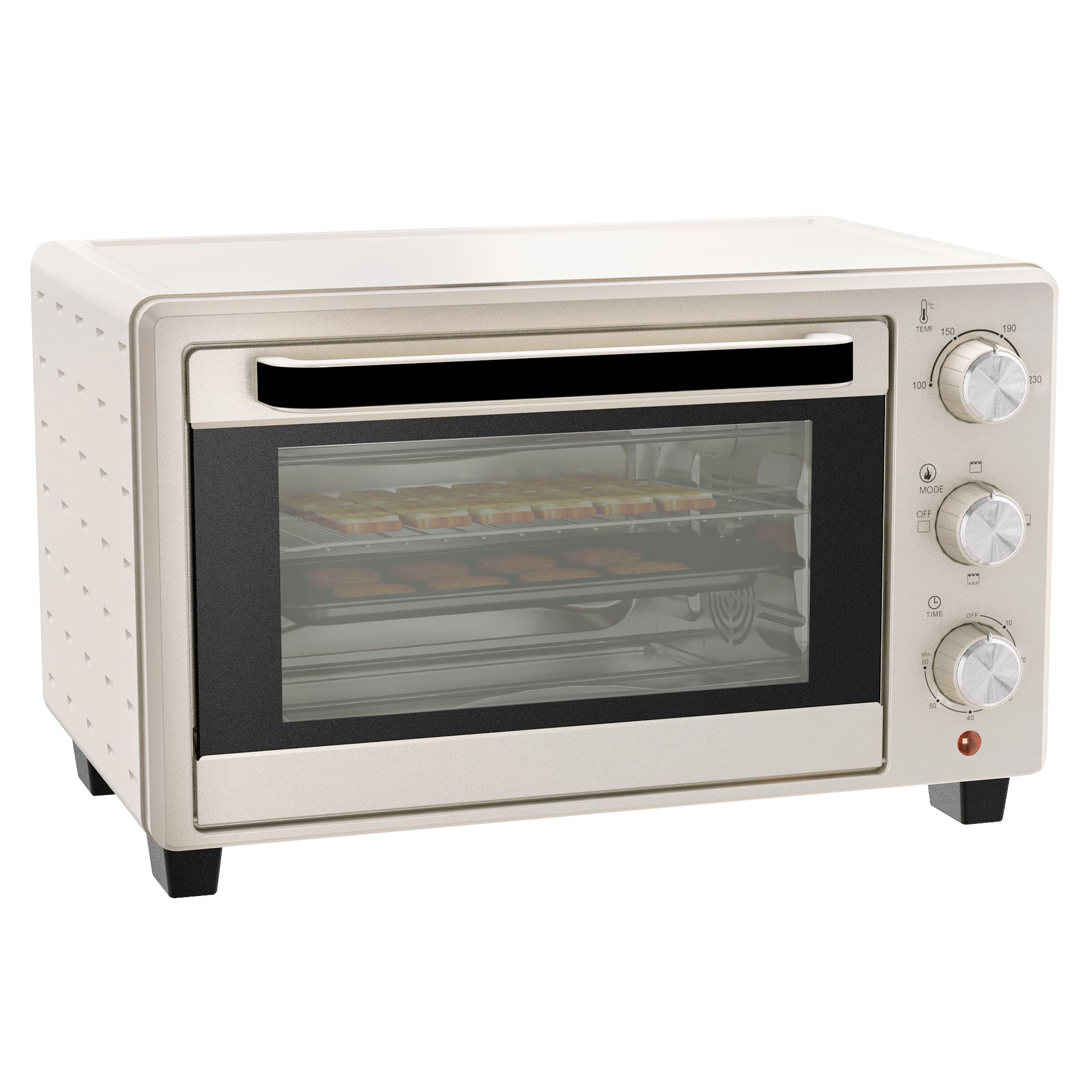 HOMCOM Mini Oven, 21L Countertop Electric Grill, Toaster Oven with Adjustable Temperature, Timer, Baking Tray and Wire Rack, 1400W, Cream | Aosom UK